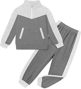 Boys Clothes Solid Color Block Kid Boys' Clothing Sets Stand Collar Half-Zip Sweatsuit 2pcs Outfits with Pocket 6-12y