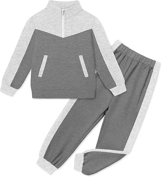 Boys Clothes Solid Color Block Kid Boys' Clothing Sets Stand Collar Half-Zip Sweatsuit 2pcs Outfits with Pocket 6-12y