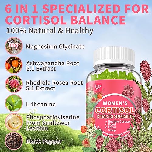 Miniatura 4 de Gomas de Cortisol para Mujeres, Controlador de Cortisol con Ashwagandha, Magnesio, L-teanina, Fosfatidilcolina, Rhodiola Rosea, Pimienta Negra para