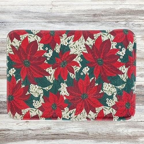 Miniatura 8 de Serafina Home Alfombra de lujo con diseño de árboles navideños de espuma viscoelástica roja antifatiga para baño, cocina, vestíbulo, oficina, entrada