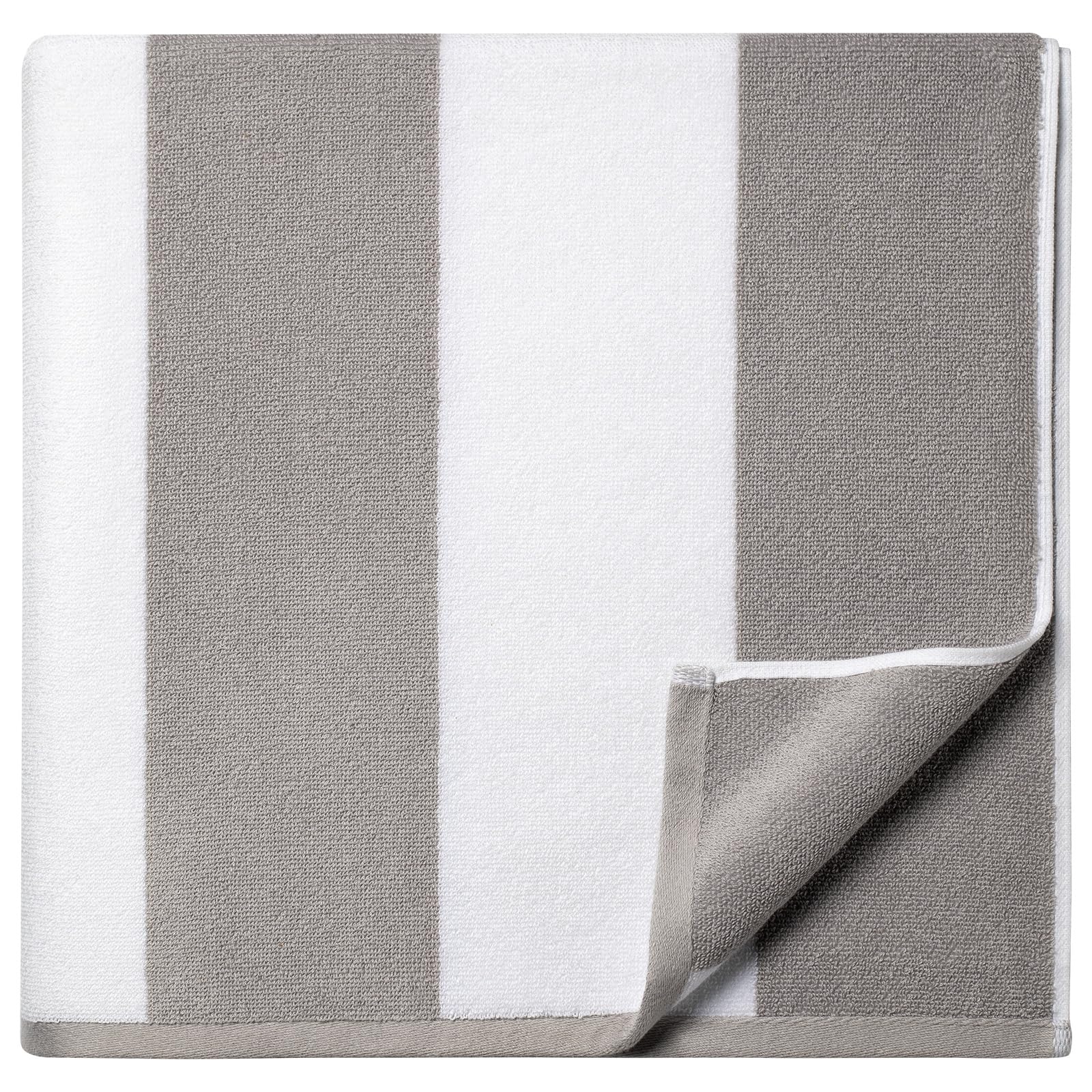 WEDPLAN Cotton Oversized Beach Towel - 40 x70 Inch Extra Large Striped Pool Towel, Big Soft Terry Cloth Grey Cabana Swim Towel