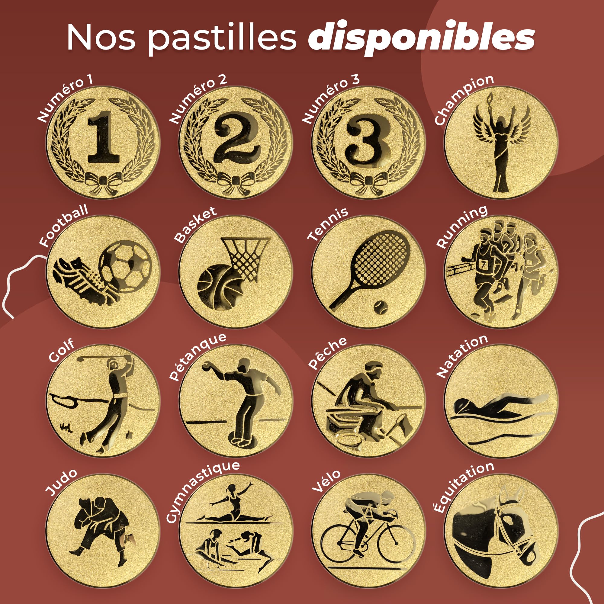 KDO MAGIC Médaille personnalisée - Médaille d'or gravée - Ruban France - 7 cm - Récompense pour Sport, Concours, évènements - Idée Cadeau - Enfant & Adulte - Foot, Basket, Tennis