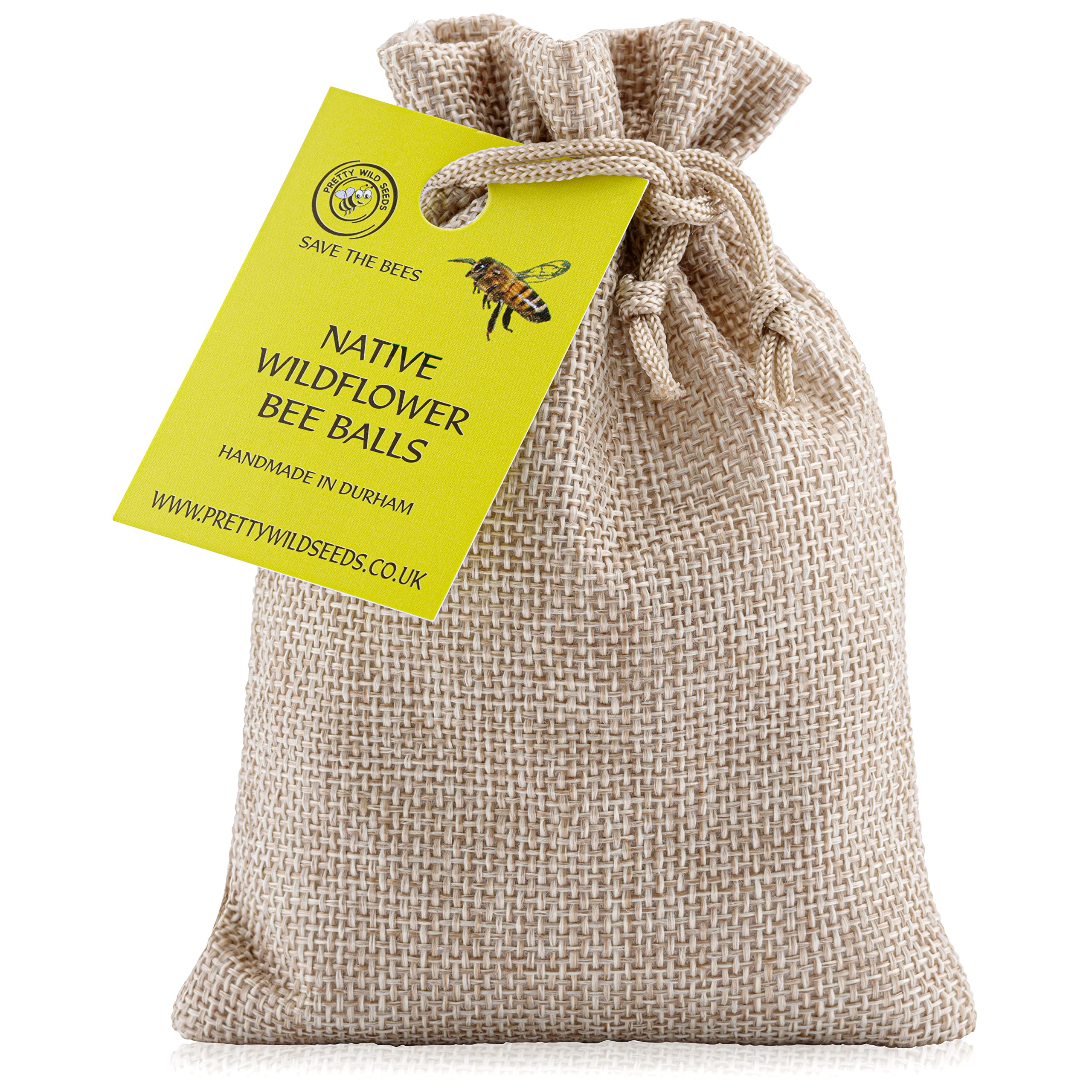 3 x Wild Flower Seed Bombs Seed BeeBalls Seed Clay Balls for Bees Handmade Seed Clay Balls Save The Bees Butterflies Insects Wildlife Moths Beetles… Natural Hessian Sack (3 Pouches)