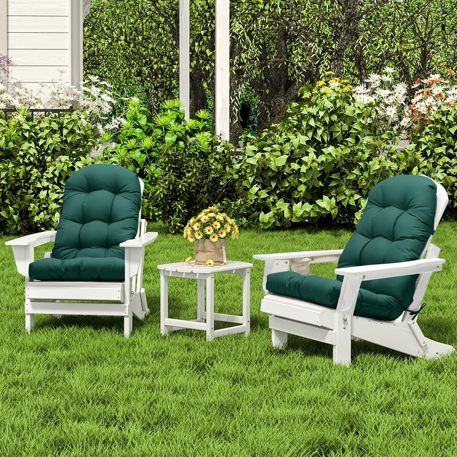 adirondack chair cushion,high back patio cushions with adjustable ties, 48.8 x 20.4 x 4.3,waterproof tufted pillow,fade resistant seat rocking chair cushion for indoor/outdoor,hunter green,2 hunter green count of 2