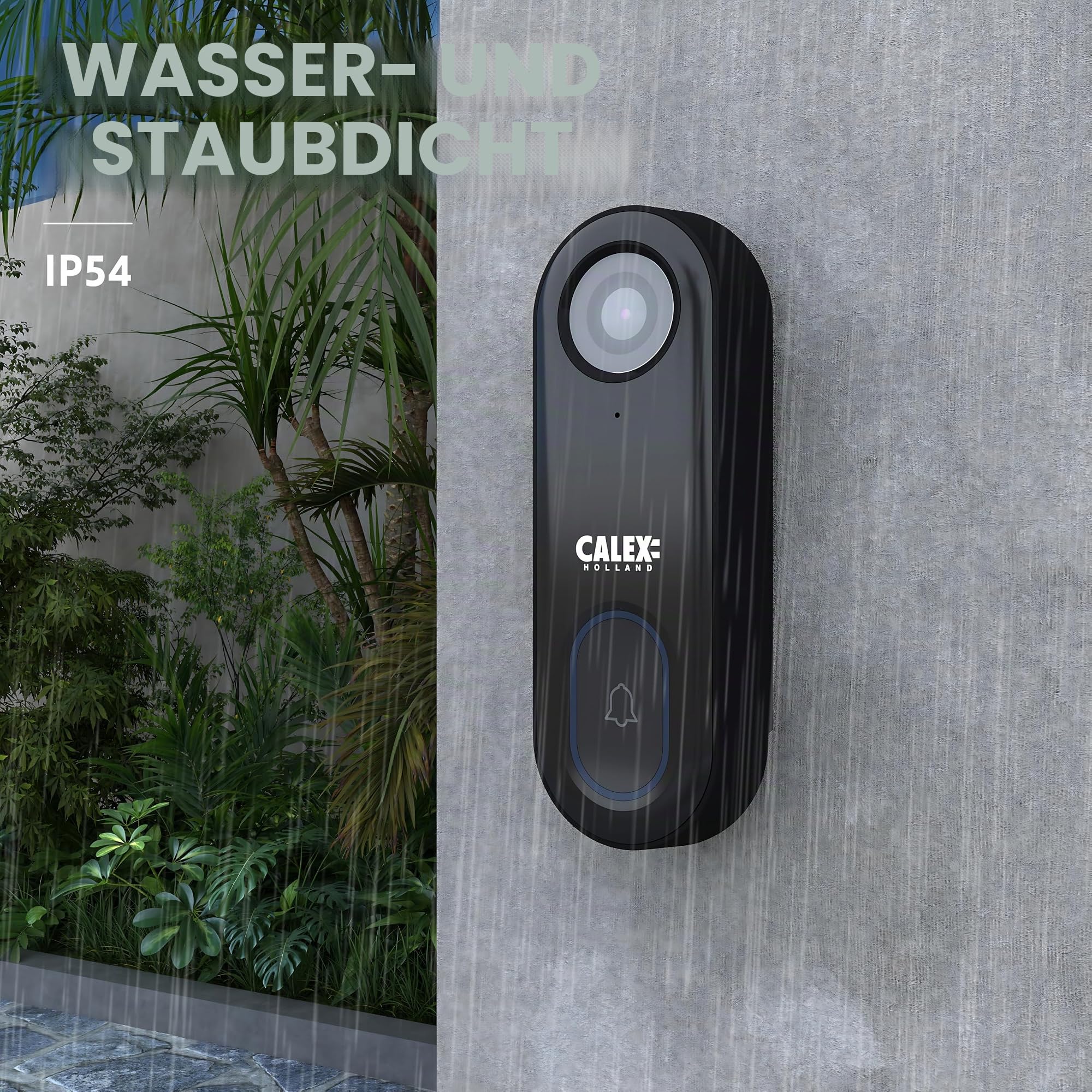 CALEX Smart Security Video-Türklingel, Full HD 1080p Kamera mit App-Steuerung, 2-Wege-Audio, Nachtsicht, Bewegungserkennung, Cloud & SD-Speicher, wasserdicht, inkl. Chime, Schwarz