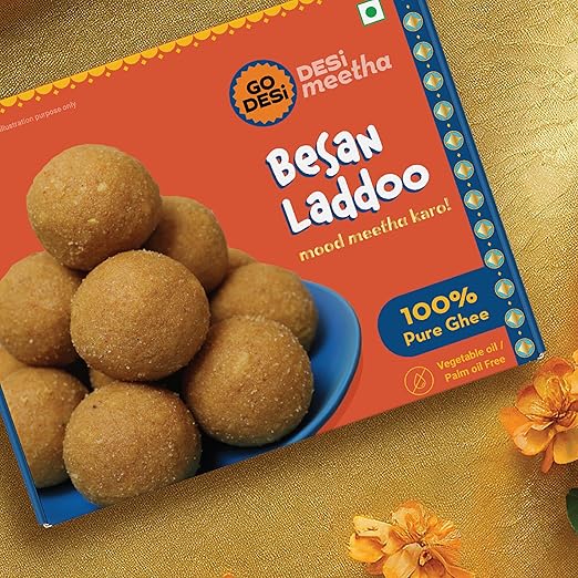 GO DESi Besan Laddu 400 grams, Made with Pure Ghee, Laddoo, Ladoo, Indian Sweets, 2 x 200g, Sweets Indian Mithai, DESi Meetha, Indian Sweets Gift Pack, Diwali Gifts, Diwali gifts for family and friends, Diwali gift hampers