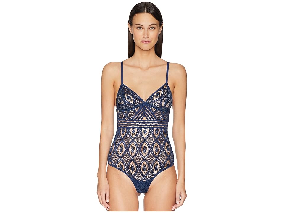 

ELSE Baroque Triangle Cup Cut Out Bodysuit (Sapphire) Women's Jumpsuit & Rompers One Piece