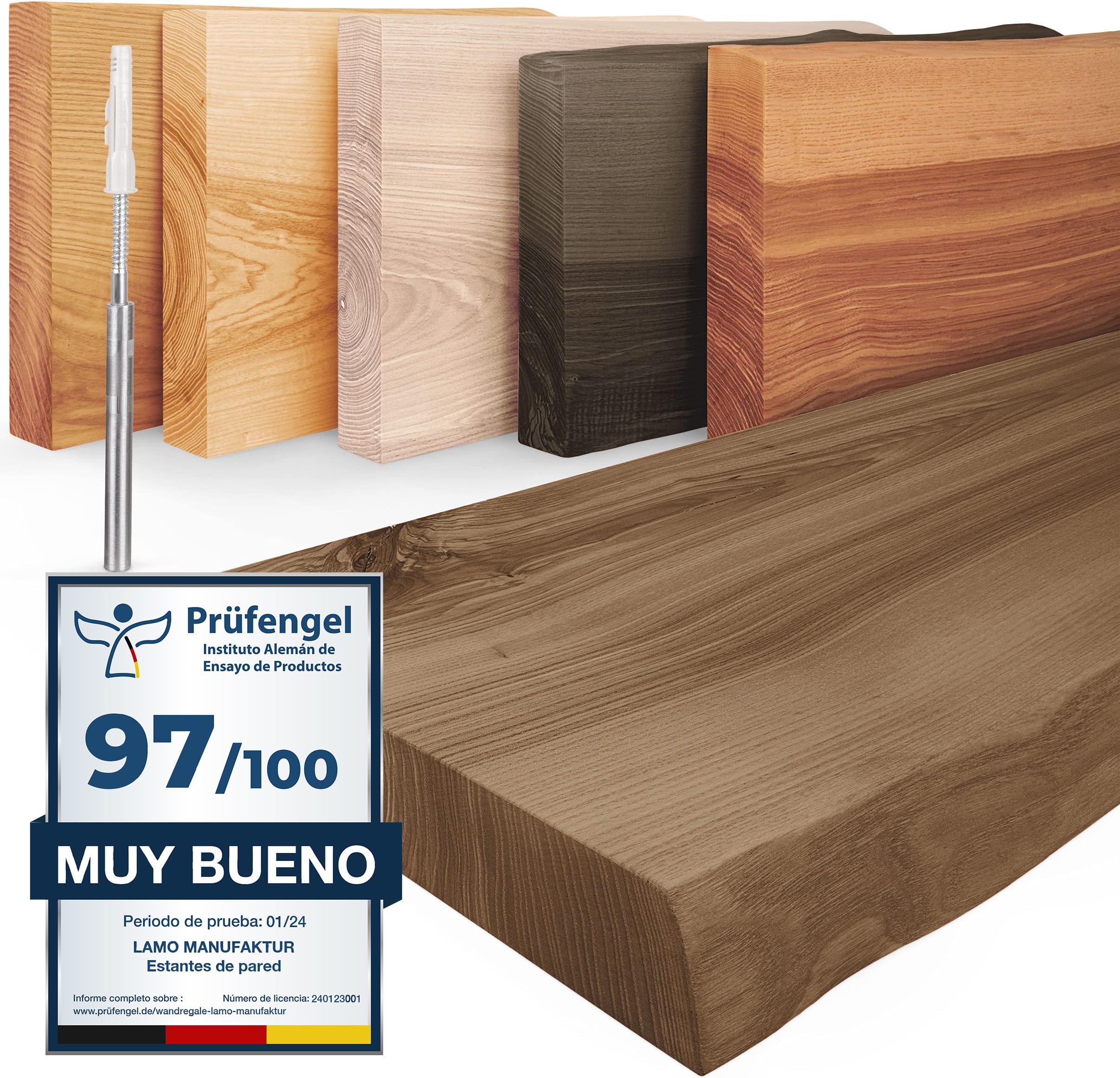 LAMO Manufaktur Estante de Madera con Borde Natural, Estante Flotante, Modelo Invisible, Nogal 160cm, LW-01-A-004-160W