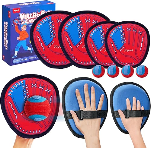 JoyCat Juego de pelota de lanzar y atrapar, juego de 2 bolas adhesivas para adultos y 2 niños, juego familiar para atrapar al aire libre para playa,