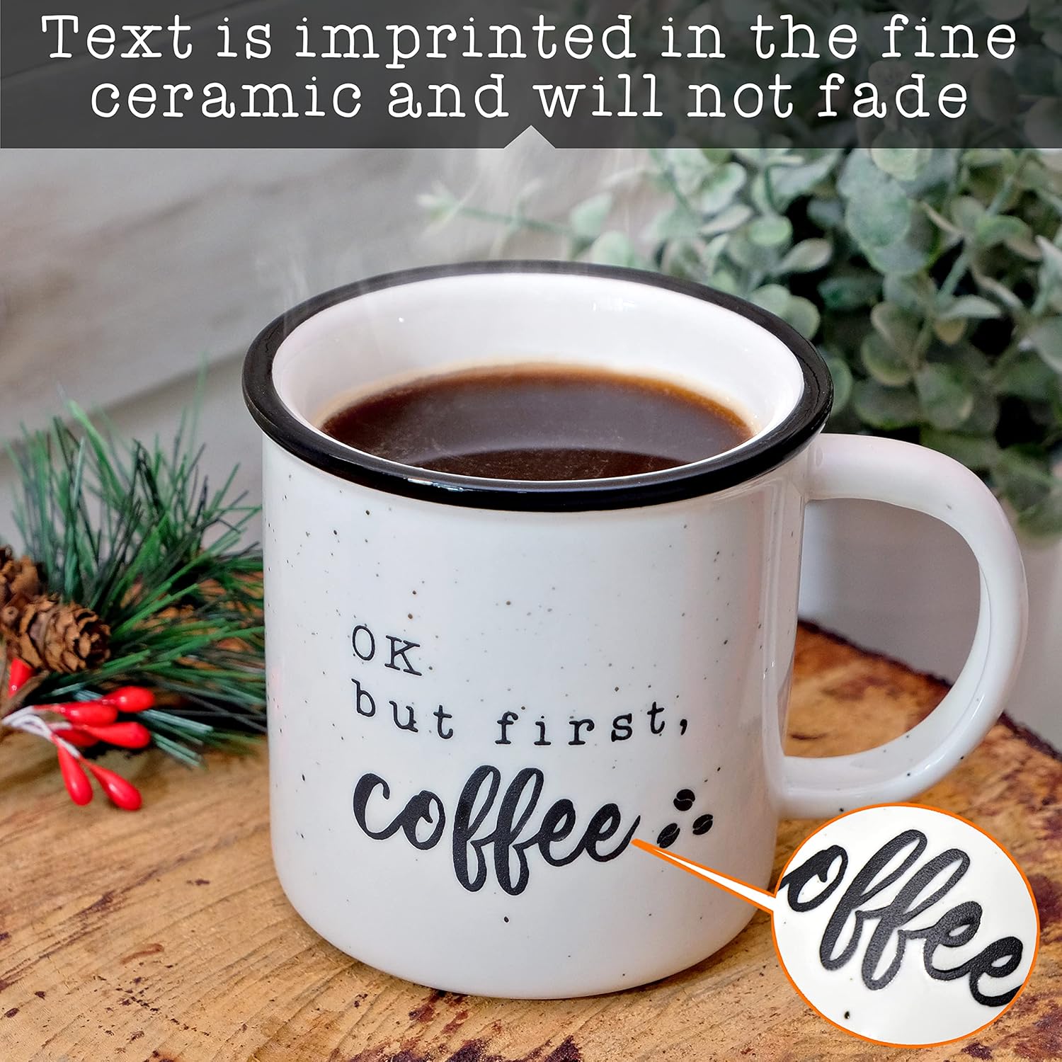 MAINEVENT Ok But First Coffee 11 Ounces Ceramic Coffee Mug with Quotes, Funny Coffee Mug with Sayings, Cool Coffee Mugs For Men and Women - Image 3