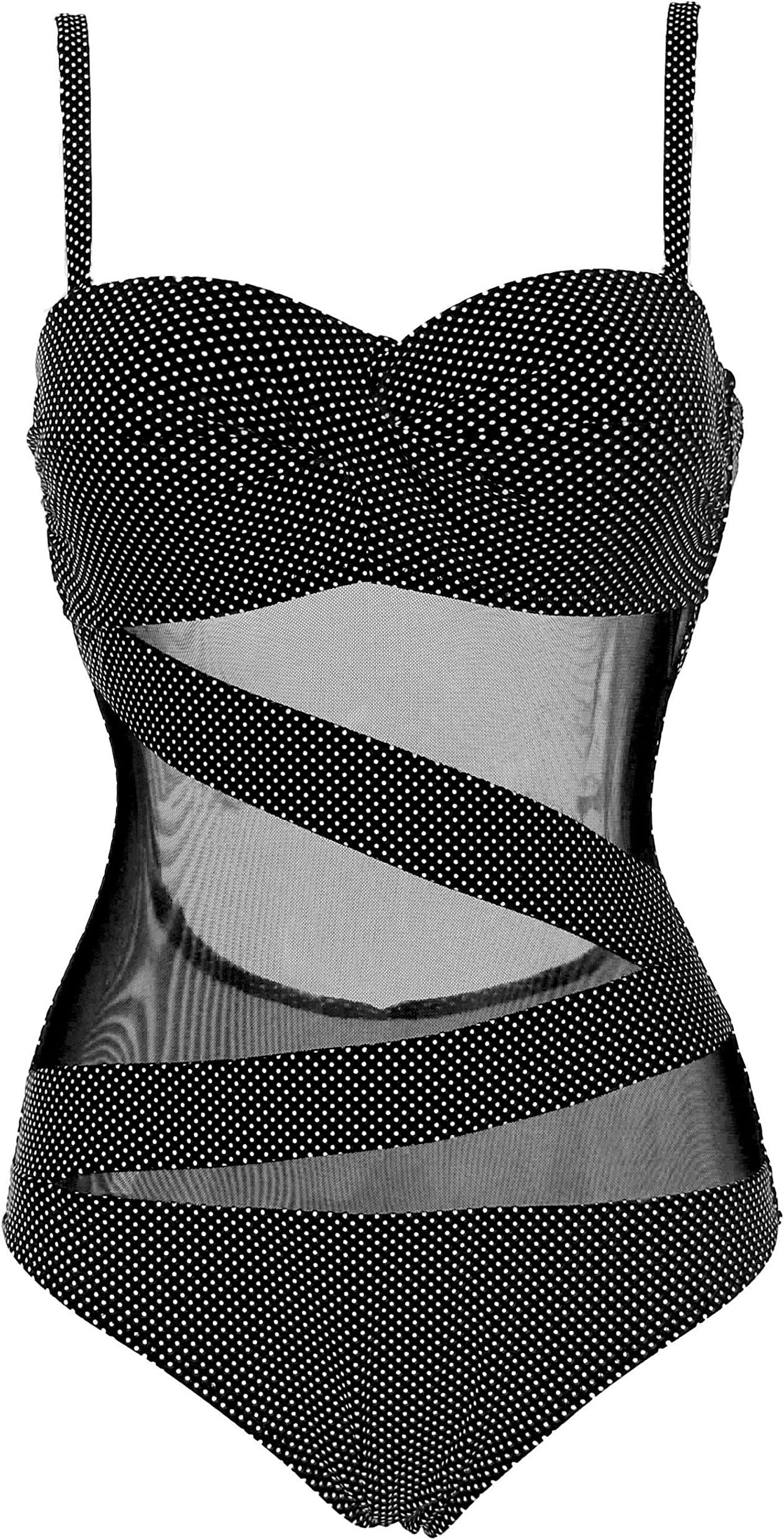 Costyleen Swimsuit, Women's Vintage Polka Dots Sexy Bikini V Neck Mesh One Piece Bathing Swimwear