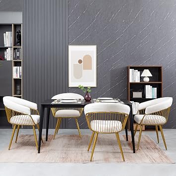 Upholstered Dining Chairs Set of 4, Modern Dining Chairs, Velvet Dining Chairs, Mid Century Kitchen Chairs with Metal Legs for Dining Room, Kitchen, Living Room Off White