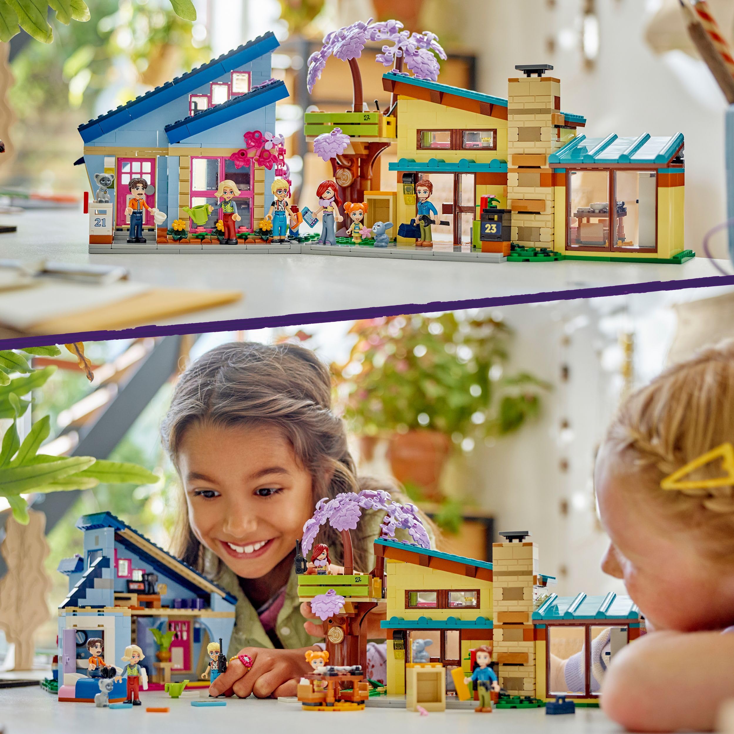 LEGO Friends Le Case di Olly e Paisley, Giochi per Bambine e Bambini da 7 Anni in su con 2 Casa Giocattolo da Costruire, Casa sull'Albero, 5 Mini Bamboline, 1 Micro-Doll e 2 Animali Domestici 42620