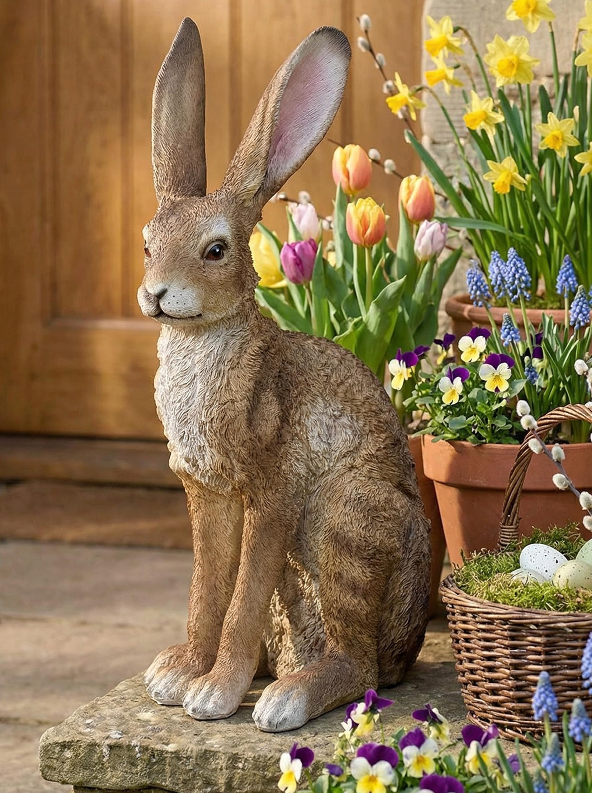 Arnusa Figurka zwierzęcia zając polny naturalnej wielkości 51 cm figurka ogrodowa zając rambler dekoracja ogrodowa