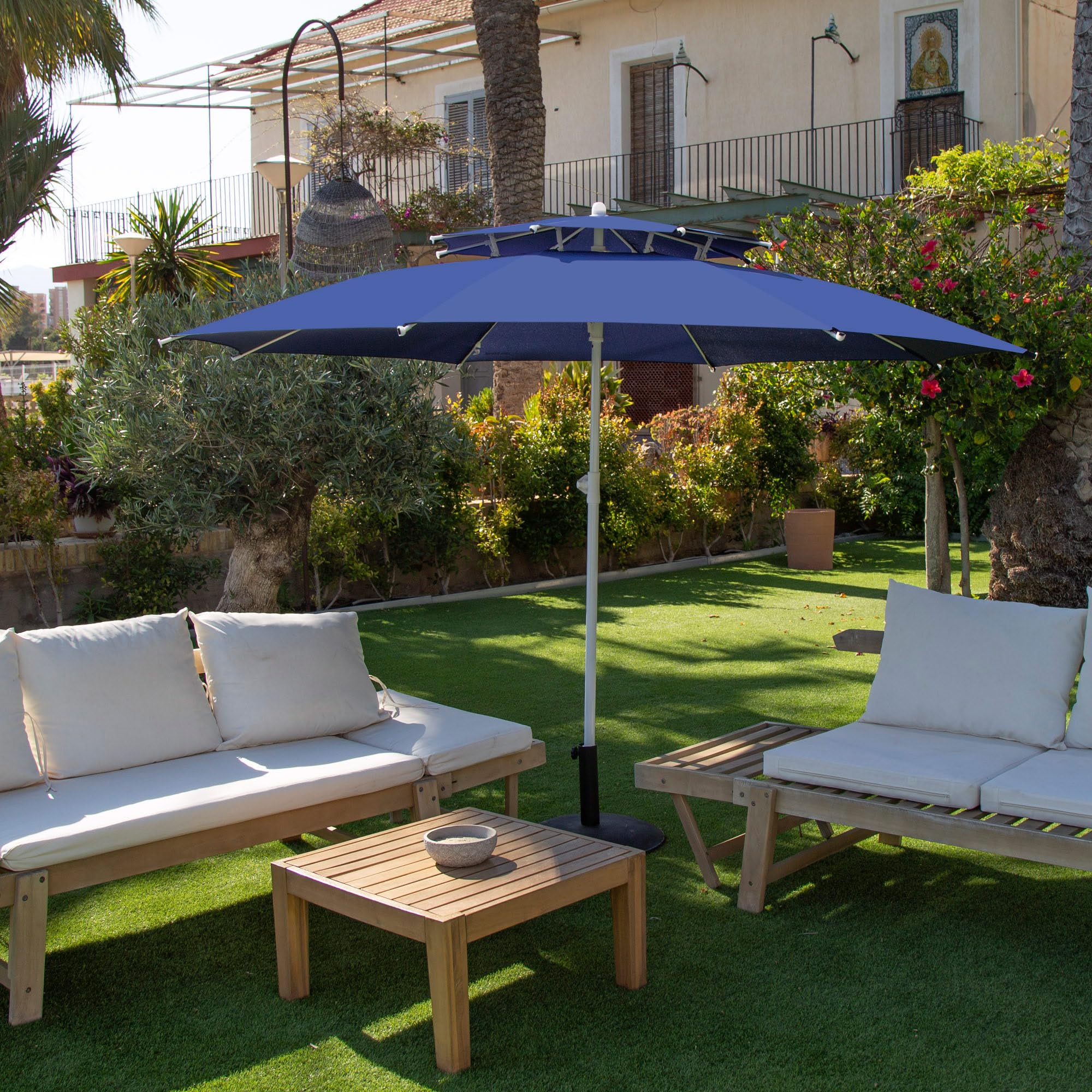 Aktive Grand parasol de jardin hexagonal inclinable coupe-vent ivoire 230cm UV50 AKTIVE