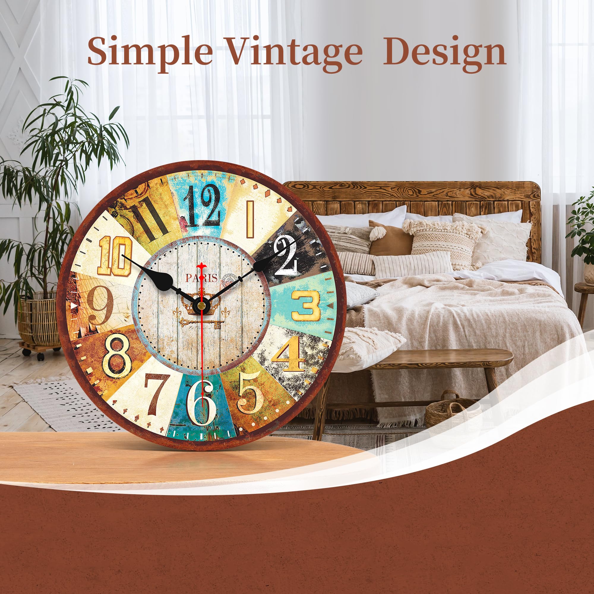 Orologio Da Parete Vintage In Legno Girasole 30cm - Silenzioso, Impermeabile, Per Cucina E Soggiorno