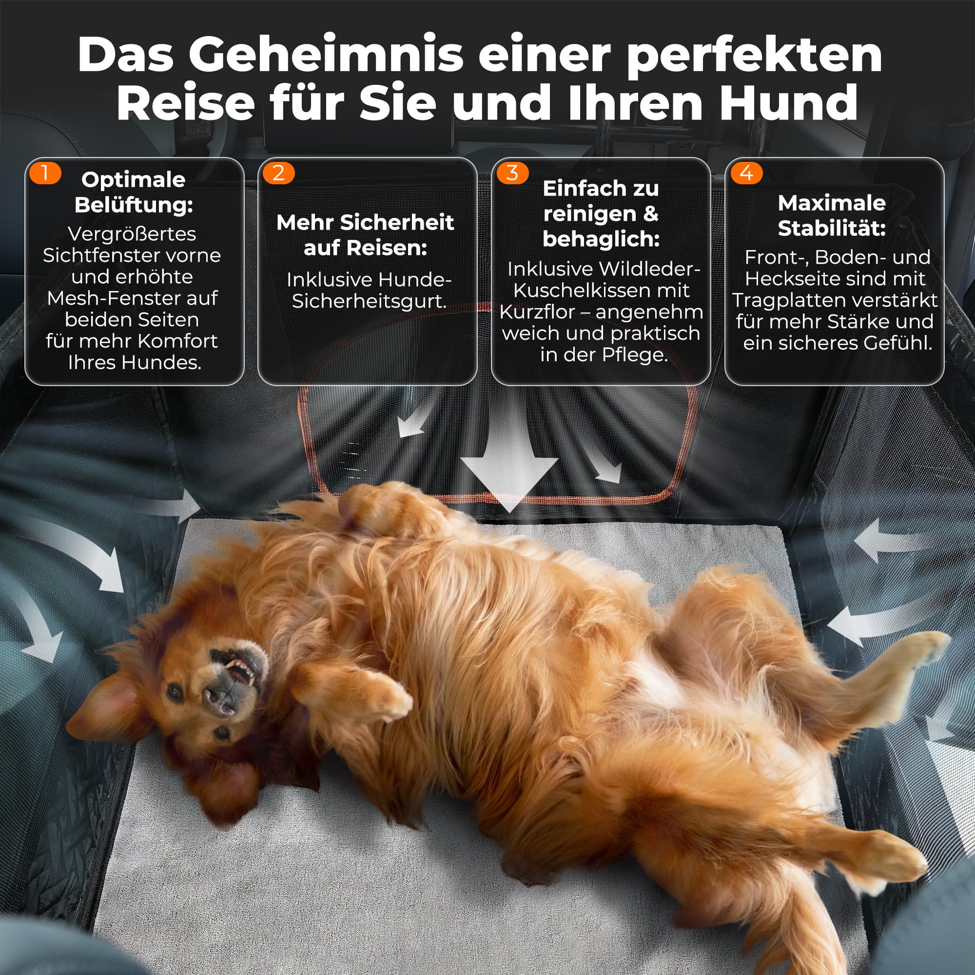 KYG großer Hunde autositz für mittelgroße bis große Hunde mit Matte, wasserfeste Rücksitz-Extender-Abdeckung mit 3 Mesh-Fenstern, zusammenklappbarer Autositz für Hund für Autos/SUVs/Trucks