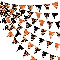 Vista 12 de Decoraciones de fiesta de Halloween en blanco y negro de 32 pies, banderines de tela de calavera, banderines de pirata, banderines triangulares