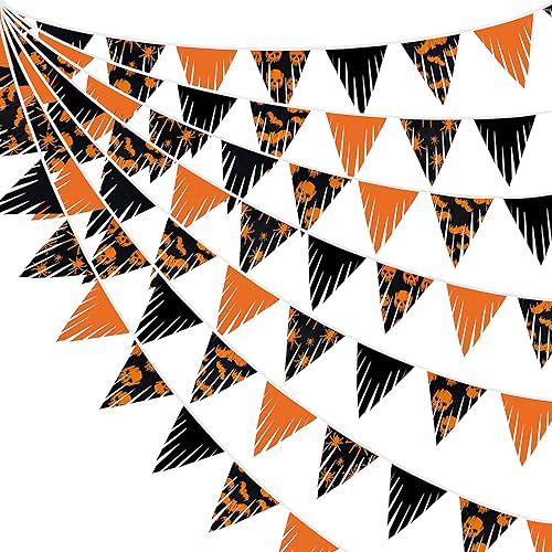 Miniatura 36 de Decoraciones de fiesta de Halloween de 30 pies, huella de mano sangrienta roja, bandera triangular, banderines de tela, serpentinas para feliz