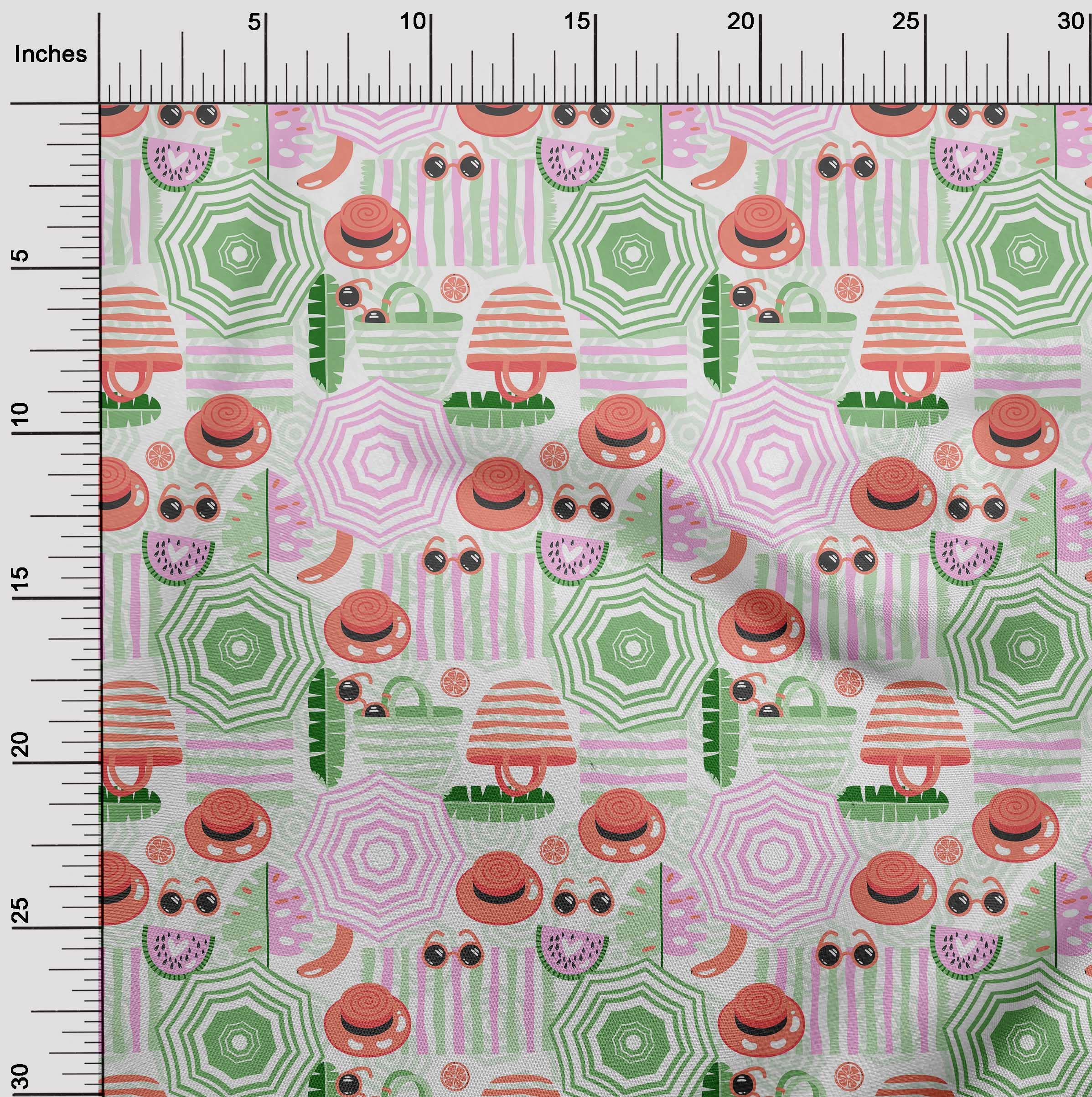 Tissu Coton 100% Popeline Thème Plage - Coupon 50x80 Cm, Oeko-Tex, Multicolore - Neuf
