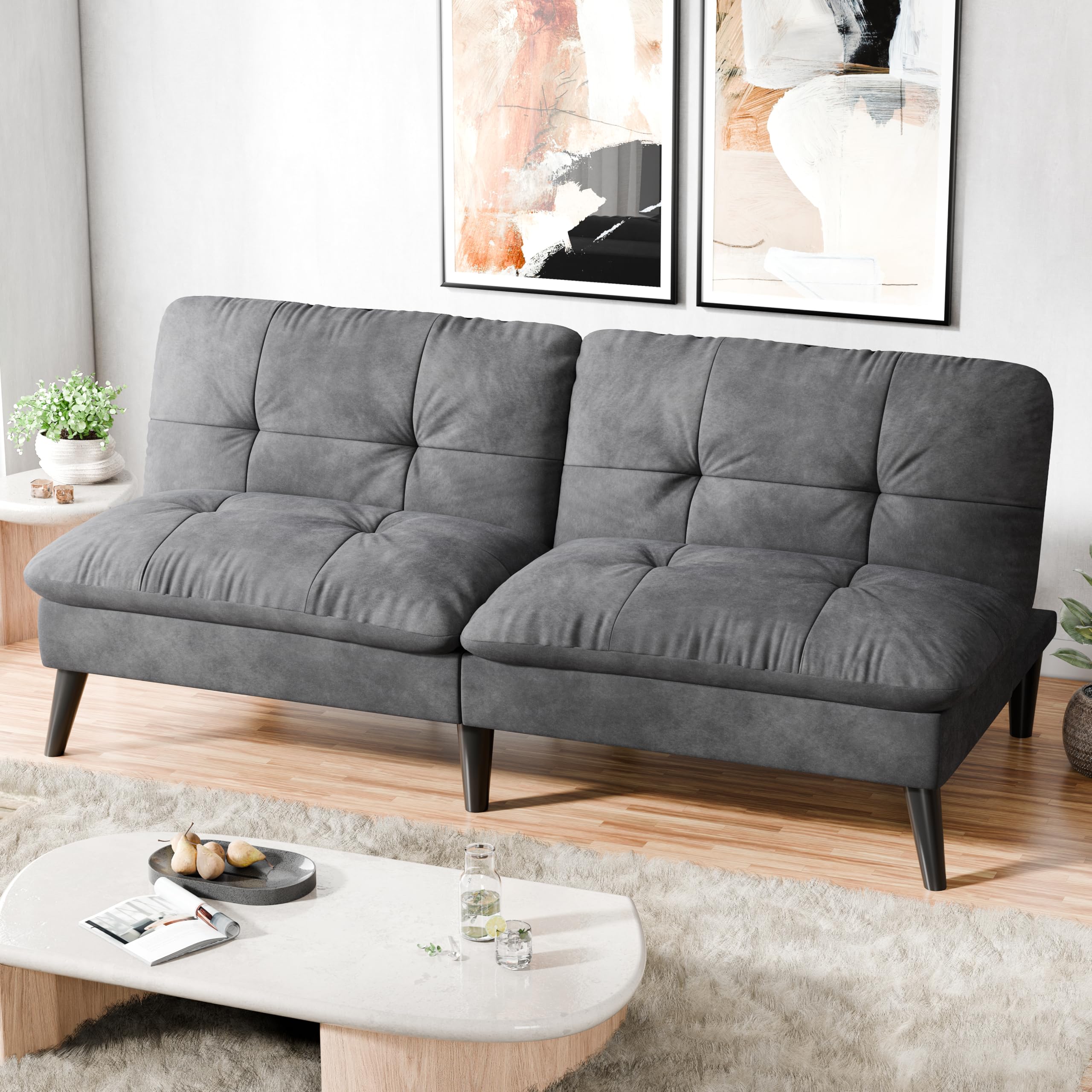 Small Futon Sofa Bed, Folding Futon Bed Sleeper Couch Recliner for Living Room, Convertible Cloud Sofa Couch with Adjustable Backrest for Apartment & Office Velvet, Parloma