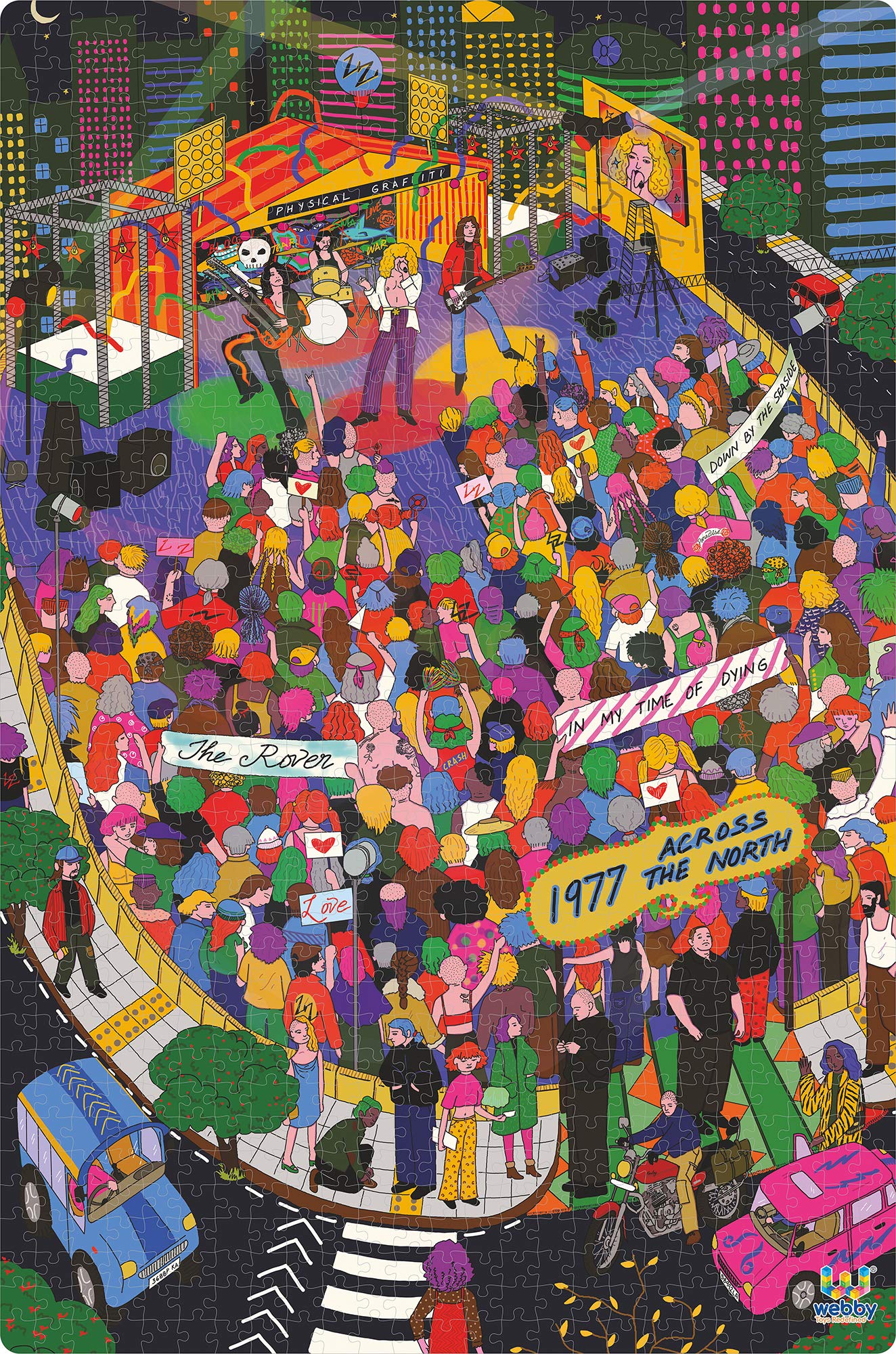 Webby Rock Concert Illustration Wooden Jigsaw Puzzle, 1000 Pieces, Multicolor