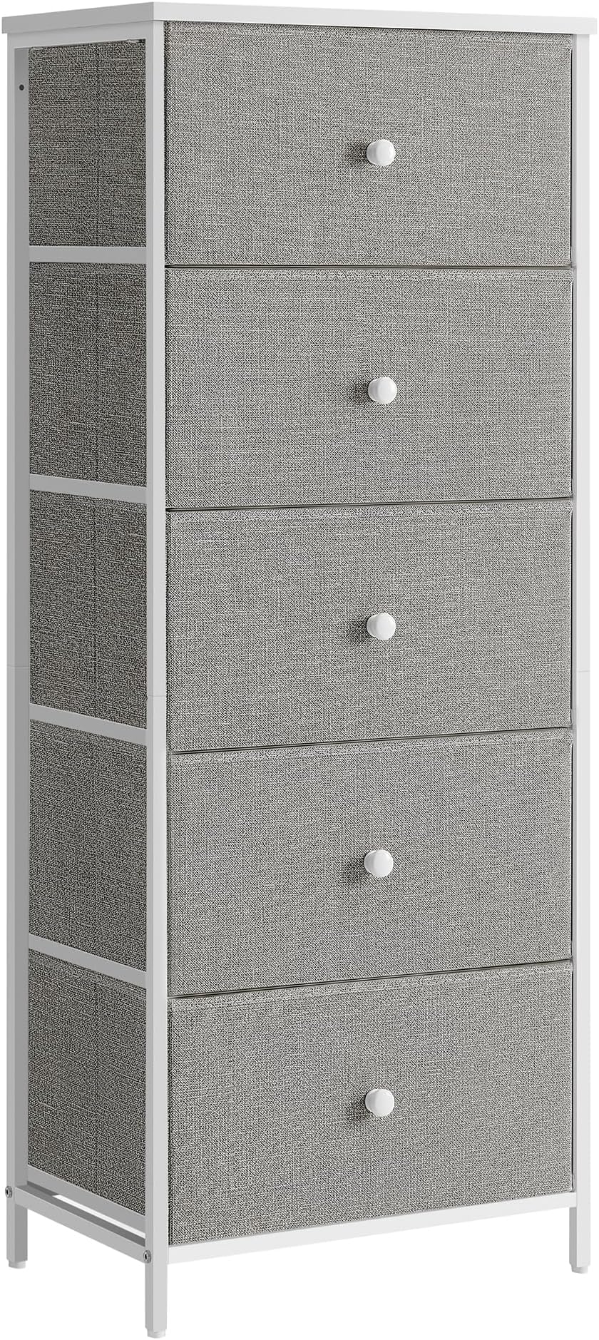 Songmics LTS315G01 Chest, 5 Tiers, Clothes Storage, Stylish, Slim, Space Saving, Storage Chest, Fall Prevention, Stable, Fabric Drawer, Metal Frame, Gray