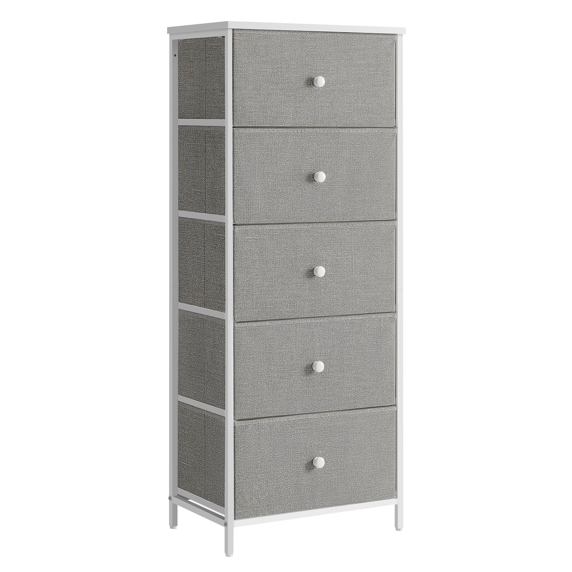 SONGMICS LTS315G01 Chest, 5 Tiers, Clothes Storage, Stylish, Slim Type, Space Saving, Storage Chest, Prevents Falls, Stable, Fabric Drawer, Metal Frame, Gray