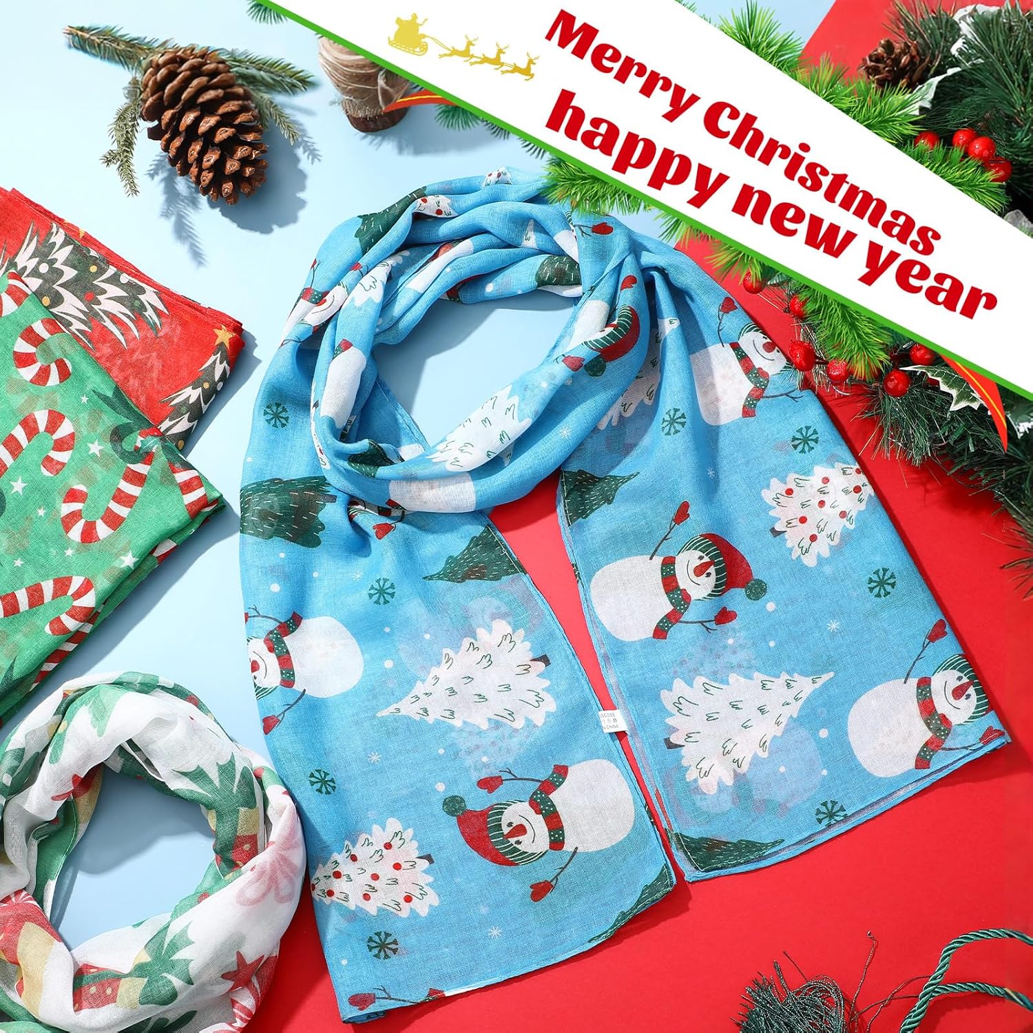 Suhine Christmas Scarf Bulk Lightweight Elegant Xmas Scarf Women Men Holiday Scarves Christmas Gift - Image 7