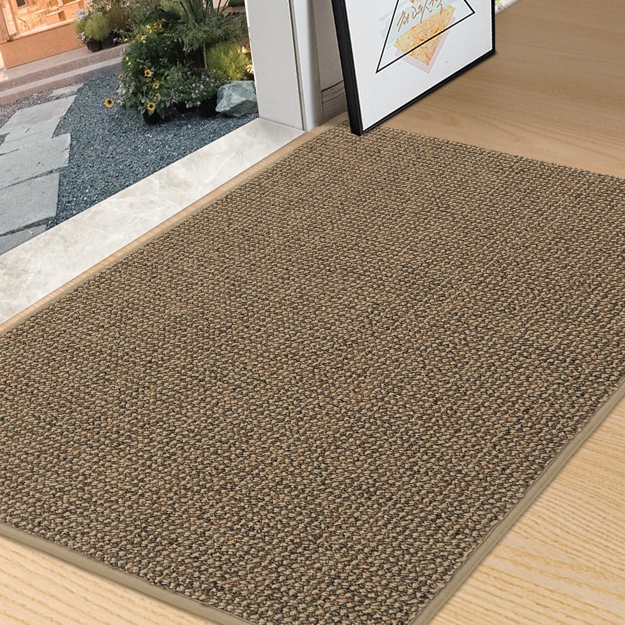 BEQHAUSE Dirt Trapper Door Mat 32" x 48", Non-Slip Washable Doormats Entrance Mat, Dirt Resistant and Absorbent Welcome Mat, Low Profile Floor Mats for Front Back Door and Entryway, Beige