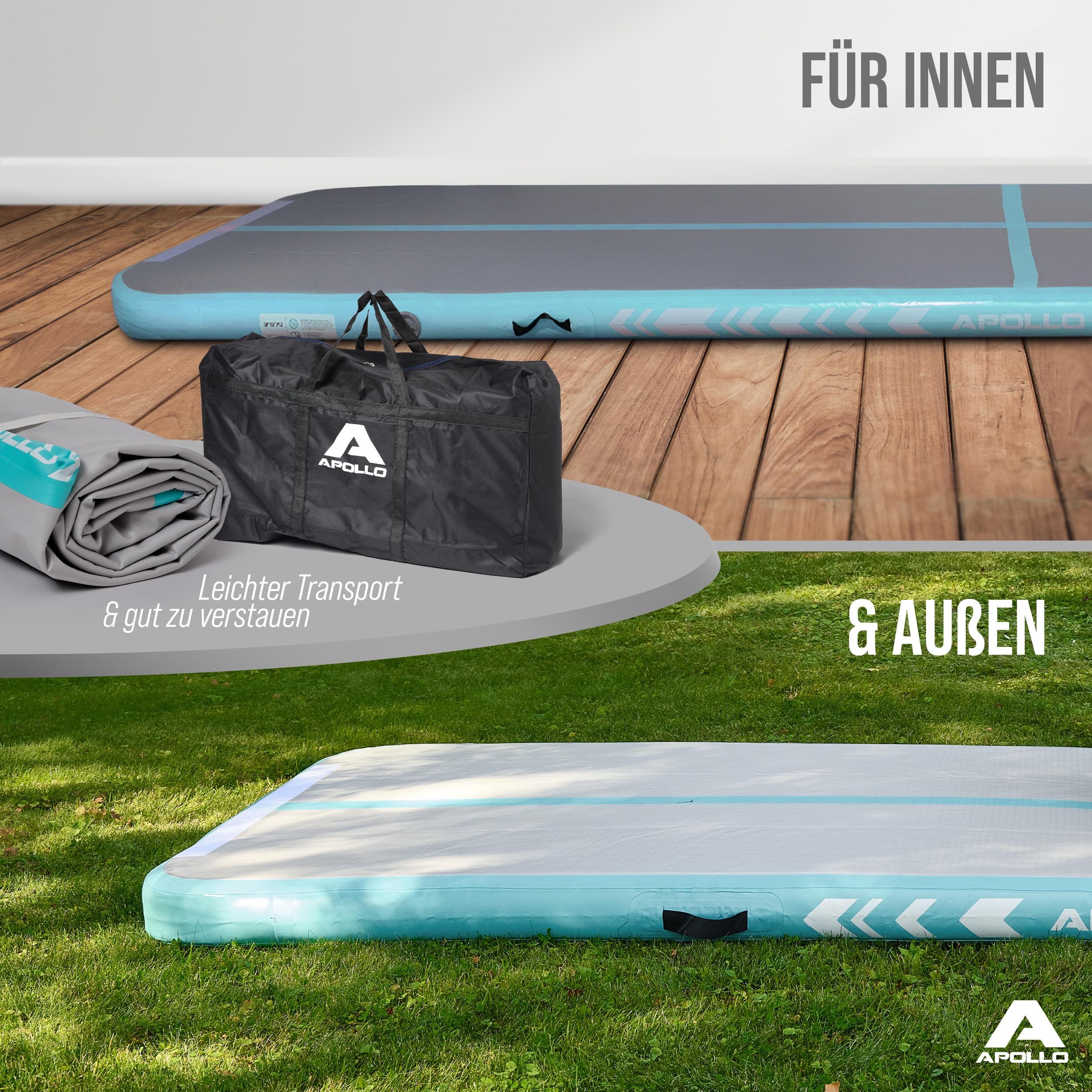 Apollo Air Mat Pro - Air Track Turnmatte für Erwachsene, auch als Gymnastikmatte für Kinder nutzbar, erhältlich in 3m und 4m Länge, aufblasbare Air Matte für zuhause, Outdoor Air Tumbling Matte