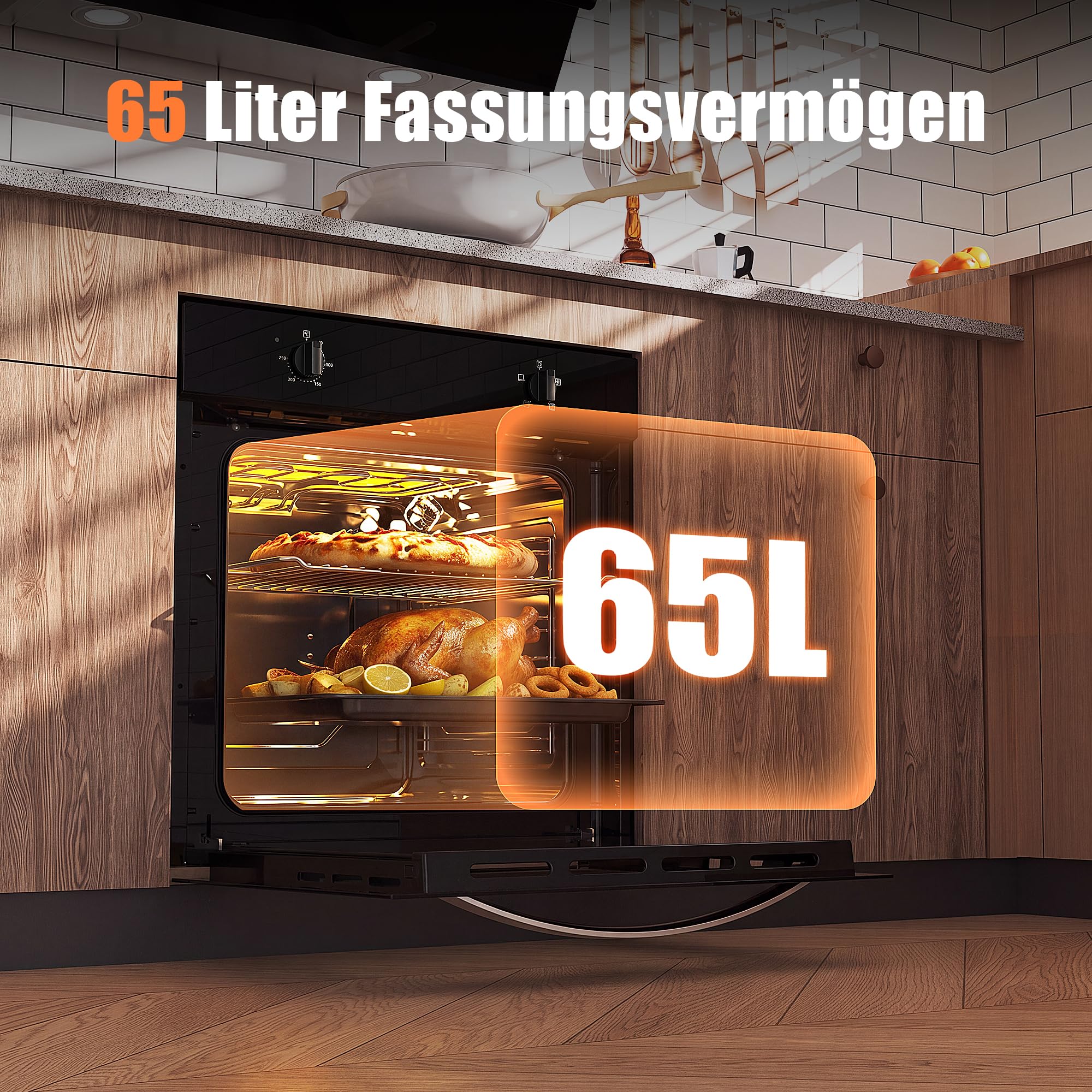 Forno da 65 l con spina, forno da incasso, 4 funzioni, nero
