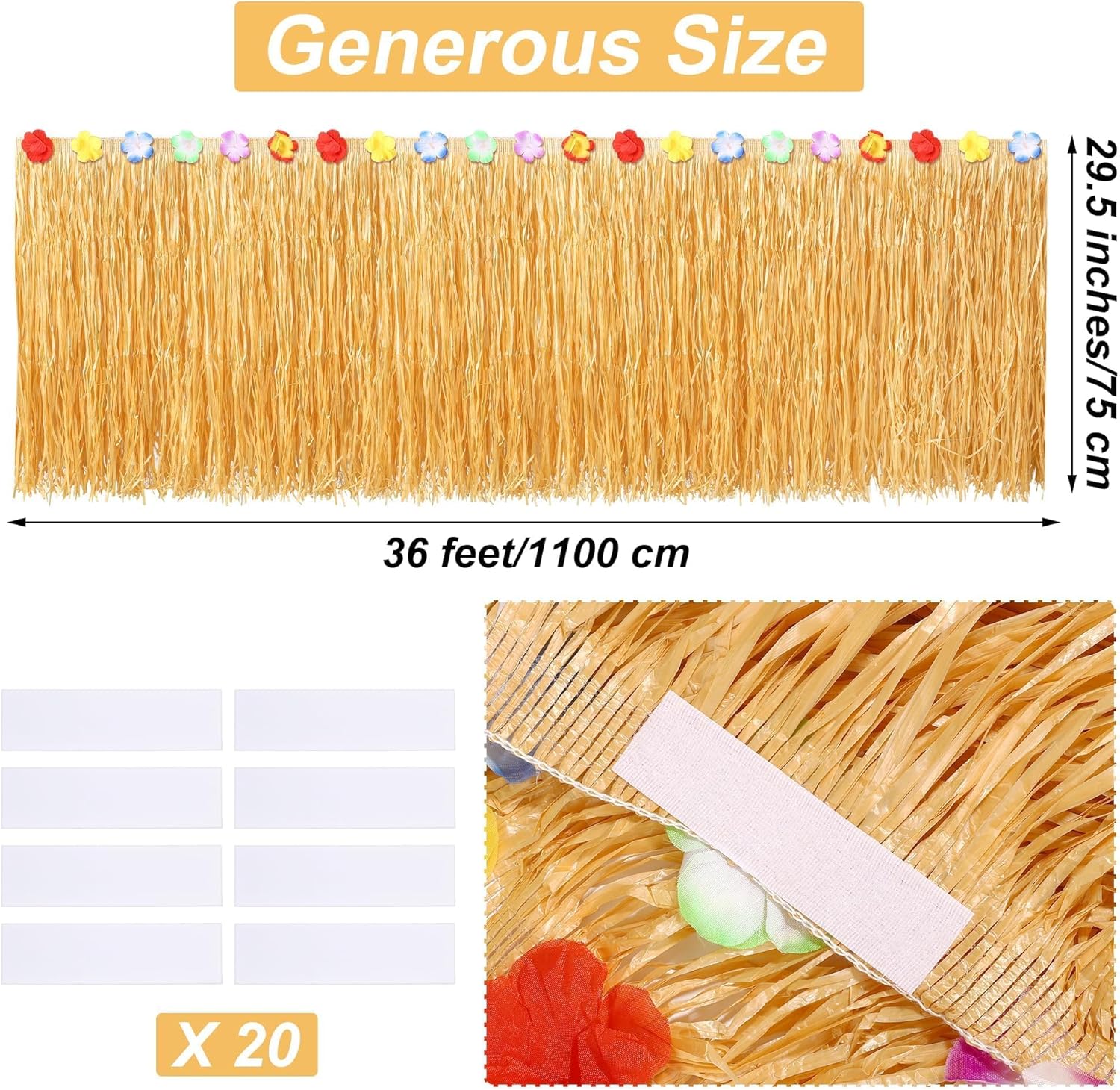 Fovths ハワイアン テーブルスカート ロール 36フィート x 29.5インチ ルアウ グラス テーブルスカート ナチュラル