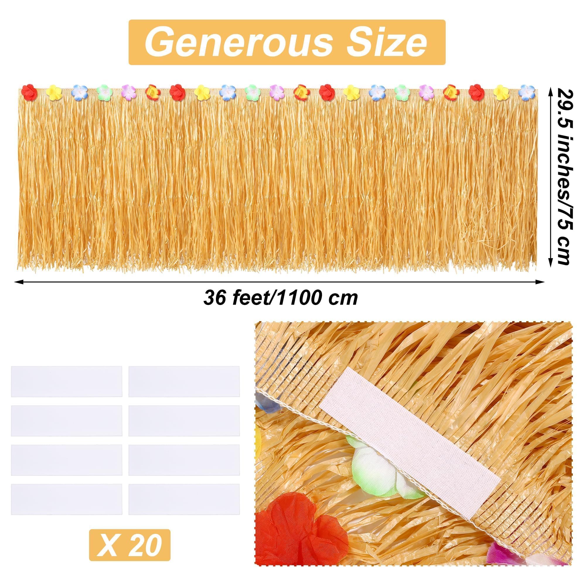 Fovths Rouleau de jupe de table hawaïenne Luau - 11 x 74,9 cm - Jupe de table en paille naturelle - Décoration de fête hawaïenne pour fête Luau