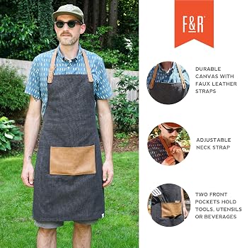 Foster & Rye Cooking Apron for Men with Adjustable Faux Leather Strap, Grilling Apron with Pocket for Football Game Fans, Family BBQ Gatherings, Camping Trips, Tailgate, Outdoor Party