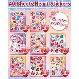 550PCS Valentines Day Stickers, 40 Sheet Heart Stickers Valentine Crafts, Make Your Own Sticker Valentines Gifts for Kids Classroom, Cards, Goodie Bags, Valentine Party Favors Love Sticker for Kids