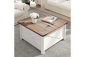 Square White Coffee Table with Hinged Lift-Top