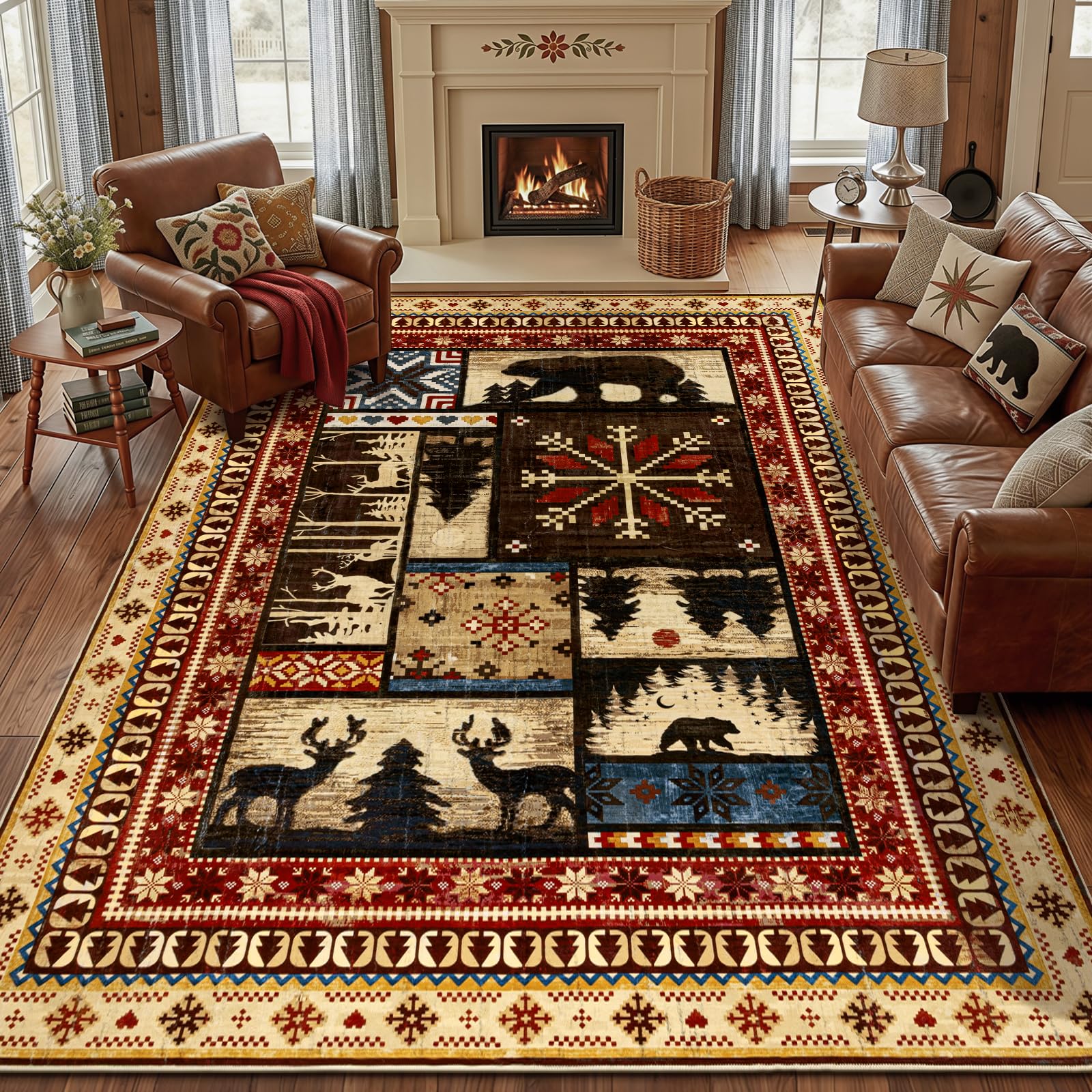 LOKHOM 8x12 Rustic Cabin Bear Print Rug