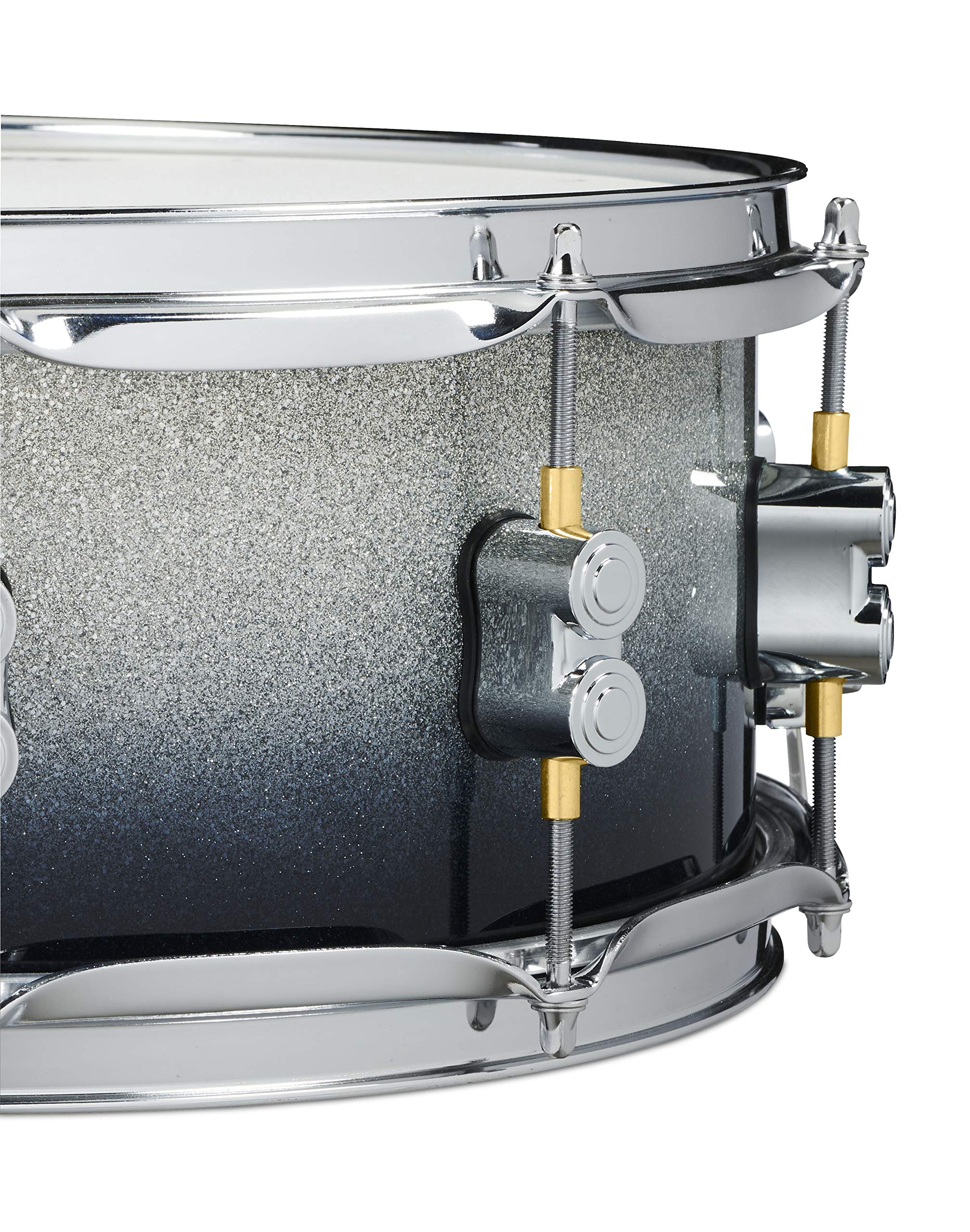 Pacific Drums Caisse claire Concept Maple, 35.6 cm x 14 cm, laquée argent à noir dégradé | Avec une coque en érable européen 10 plis et un accastillage DW haut de gamme