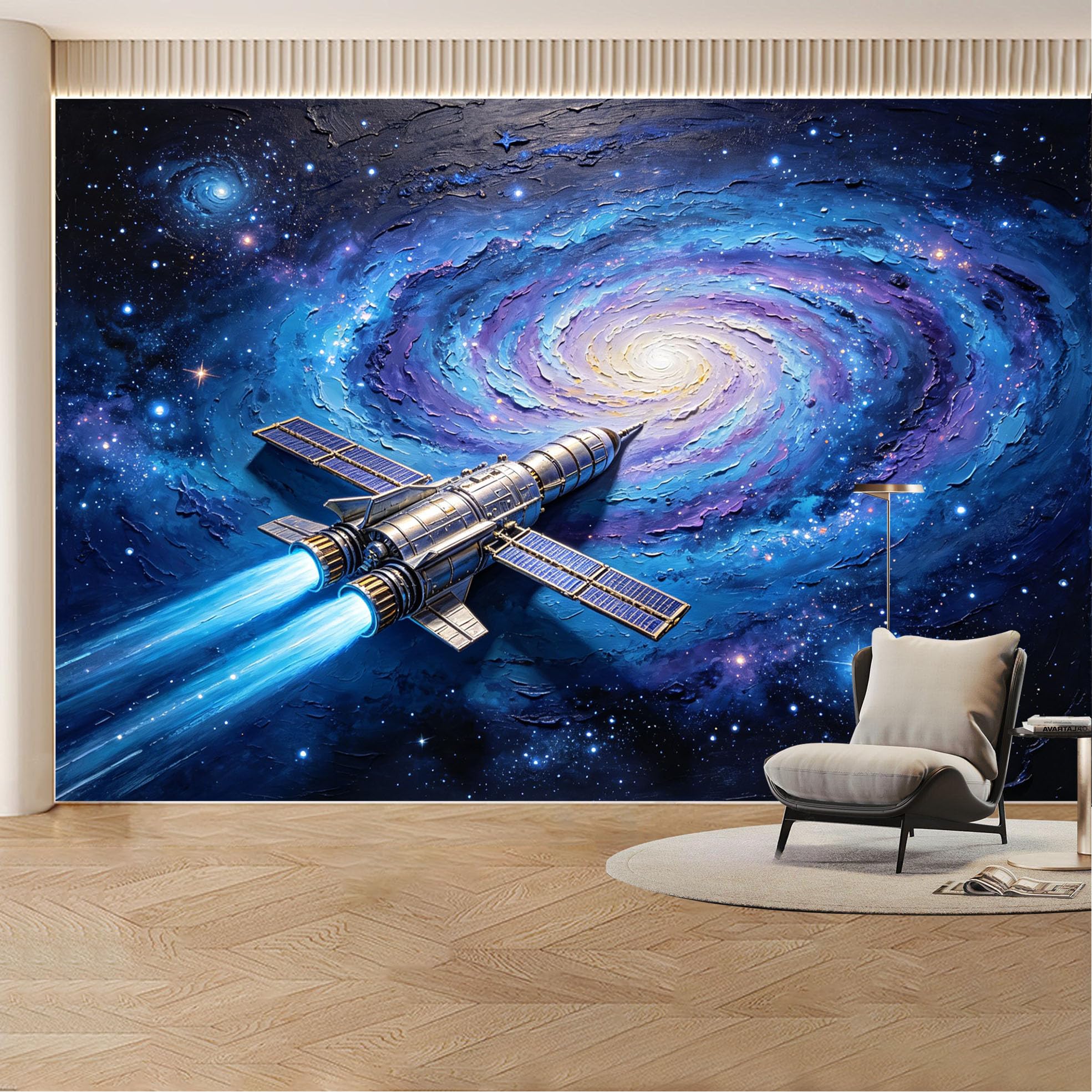 Custom Wall Mural Wallpaper Spaceship Galaxy Landscape Nature 3D Effect Wall Decor Futuristic Cosmic Style Removable SelfAdhesive Large Photo for Living Room， Bedroom， Office