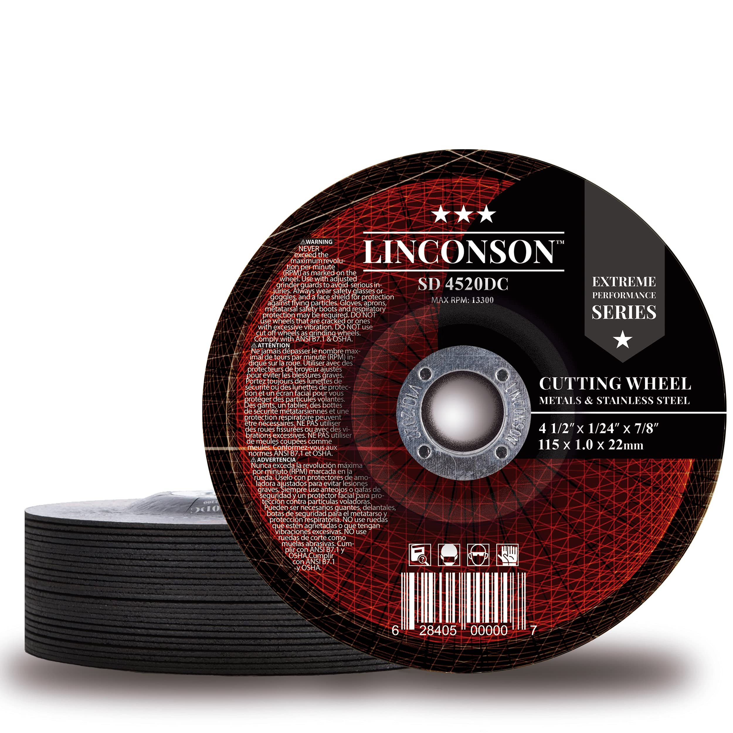 LINCONSON 25 Pack 4.5 Inch Cut Off Wheel for Metal & Stainless Steel Used On Angle Grinder 4.5”x1/24”x7/8" Depressed Center Disc (SD 4520DC)