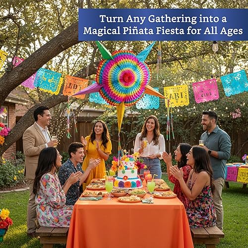 Miniatura 8 de Piñata mexicana (grande de 32 pulgadas) – Piñata grande plegable hecha a mano auténtica para fiesta de cumpleaños – Piñatas para cumpleaños años –