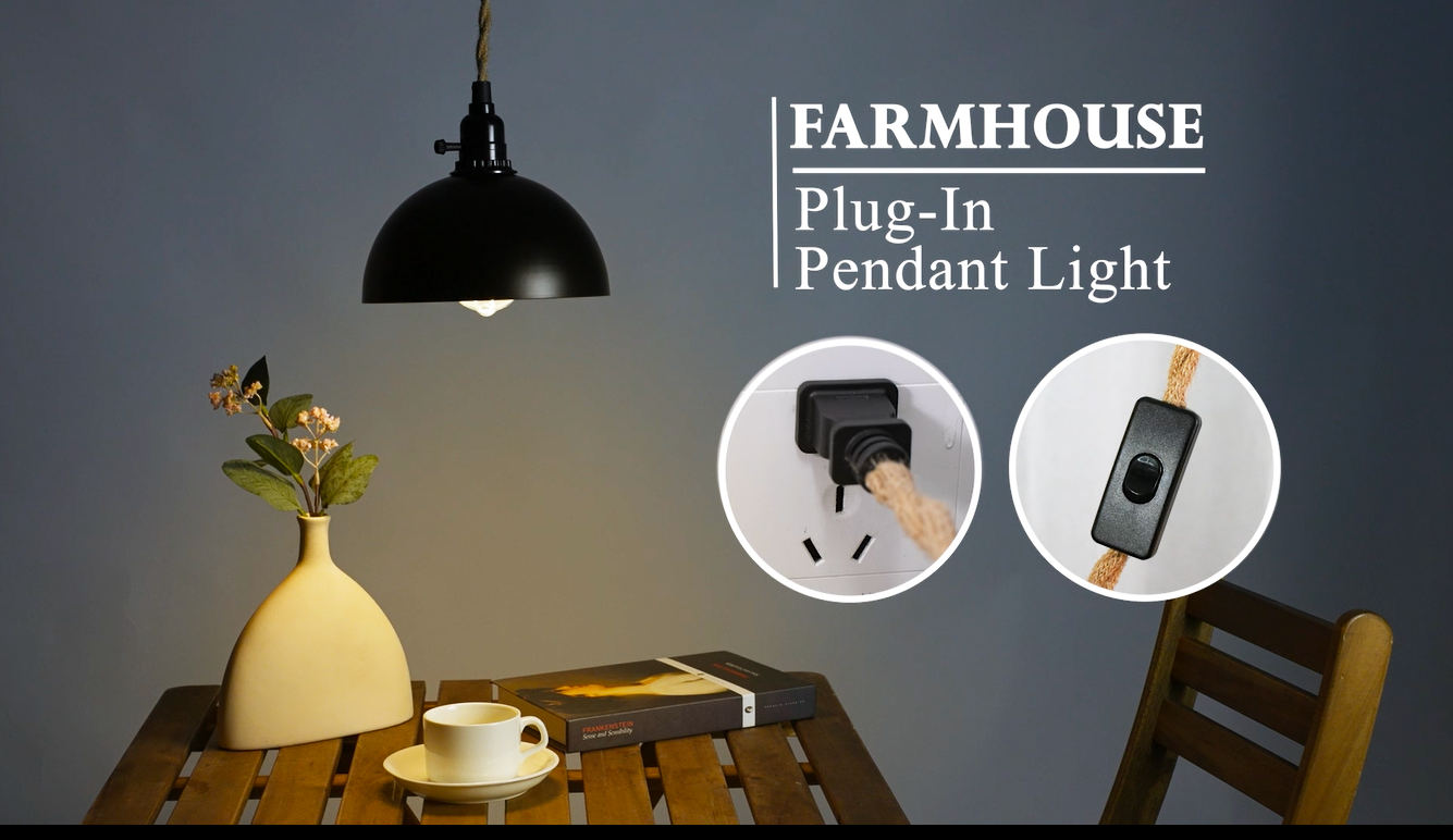 zeyu Industrial Plug in Hanging Light - Farmhouse Pendant Light