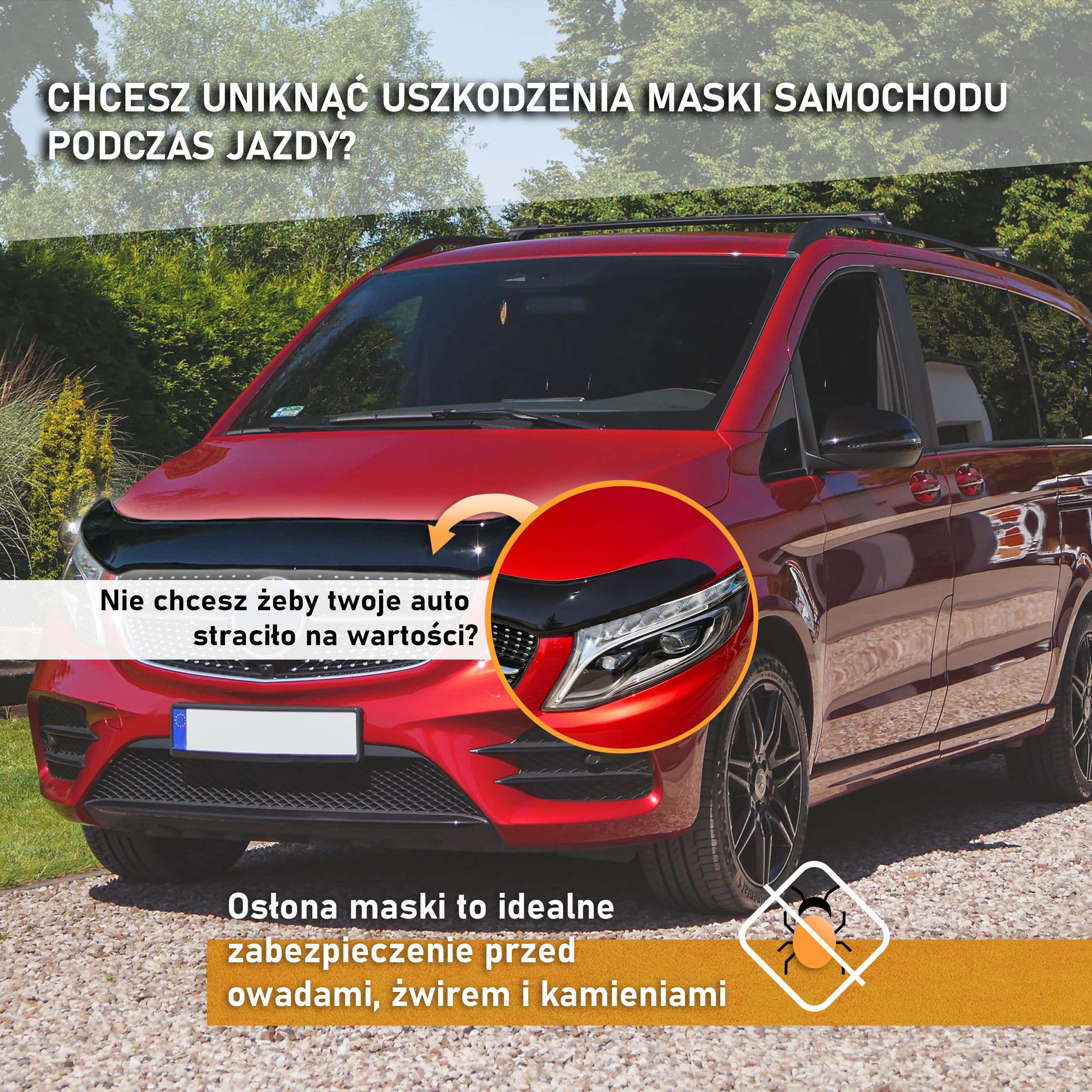CHROMEMASTER | Akcesoria Samochodowe; Ochrona Przed Kamieniami; Osłona Maski Auta | Kompatybilna z VW T6.1 Multivan od 2019 roku | Czarne Tworzywo ABS | Deflektor Chroni Maskę Przed Uszkodzeniem