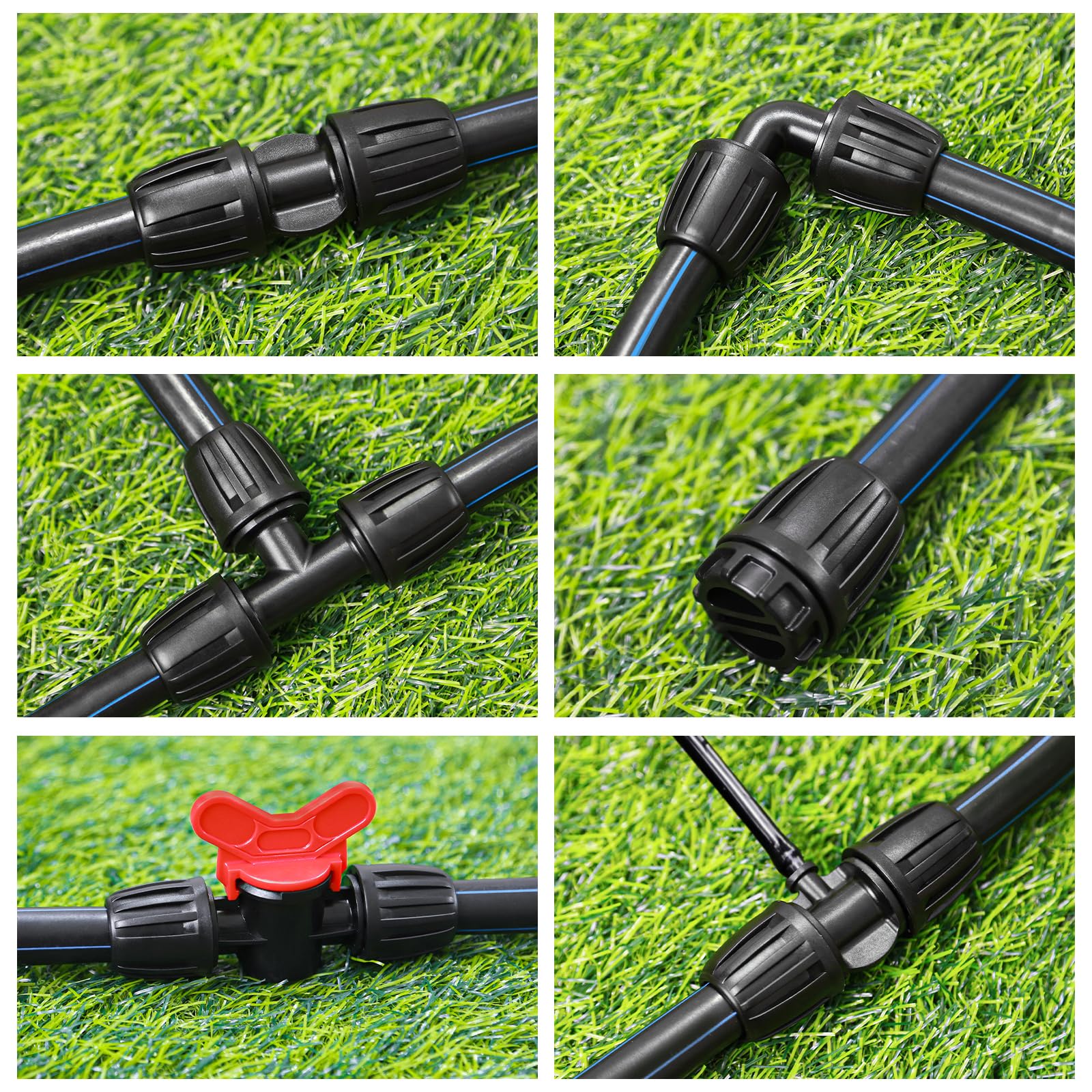 Kit de accesorios de riego de tubo de goteo de 1/2 pulgada, juego de 20 piezas de conectores de tuerca de bloqueo anticaída de línea de goteo de 1/2 pulgada, 4 acoplamientos, 4 tes, 4 codos, 2