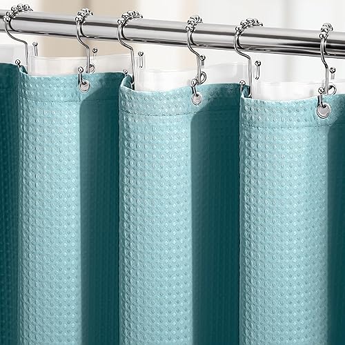 Miniatura 48 de Dynamene Cortina de ducha larga de tela – 78 pulgadas de tejido gofre, cortinas de ducha de tela resistente para baño, juego de cortina de baño