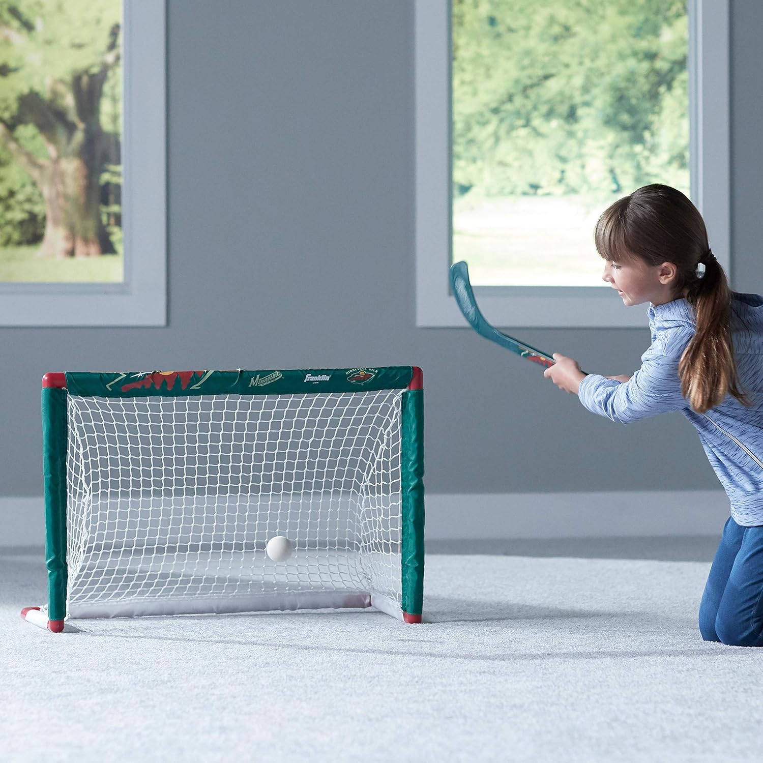 Franklin Sports NHL Mini Hockey Set - Kids Indoor Knee Hockey Goal, Ball, + 2 Stick Combo - Youth Team Indoor Toy Set - Official - Ages 3+