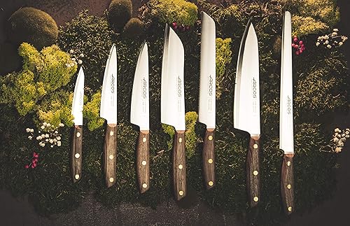 Miniatura 8 de ARCOS Cuchillo de chef de acero inoxidable de 8 pulgadas. Cuchillo de cocina profesional para cocinar. Mango de madera Ovengkol 100% FSC natural y
