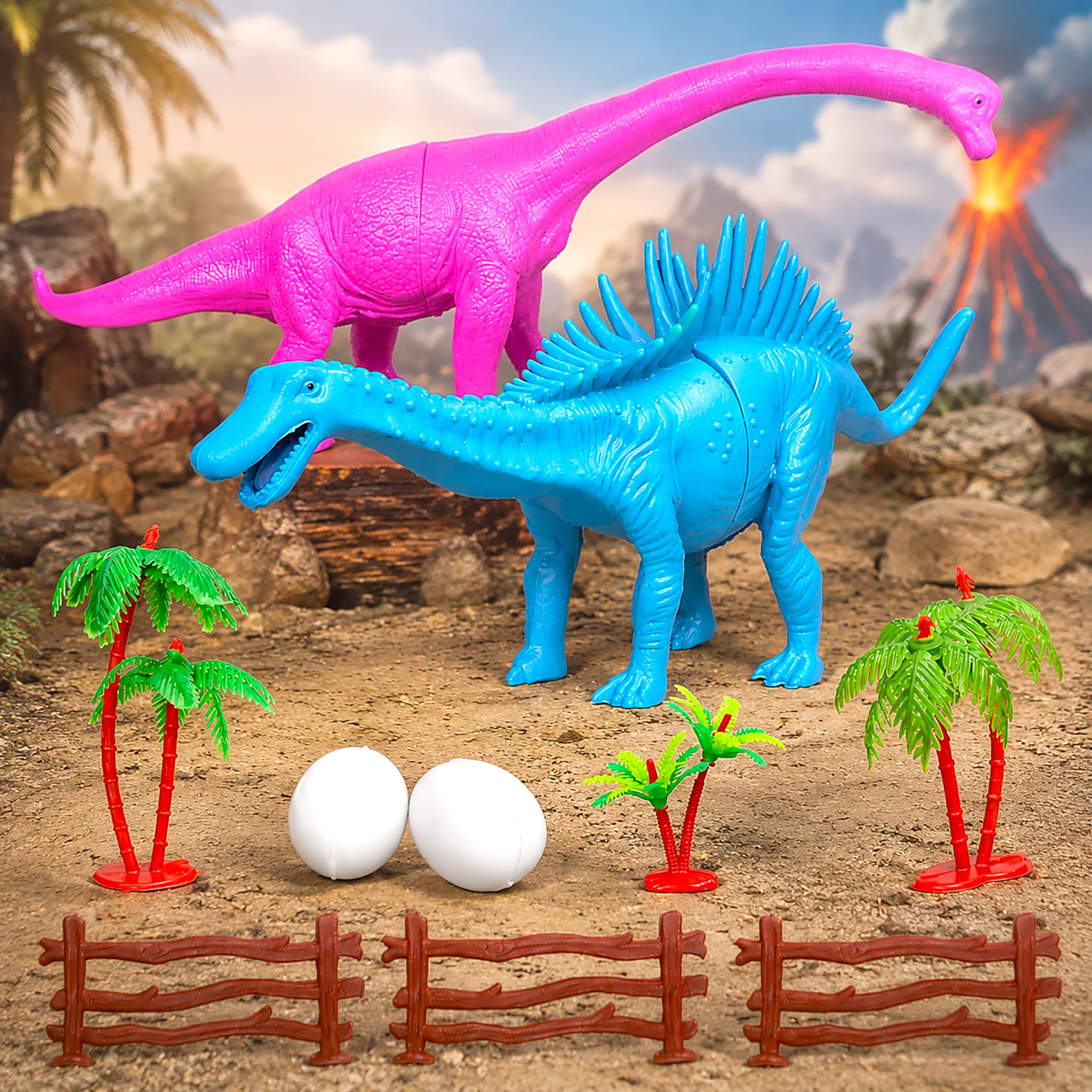 VGRASSP 2 Pcs Big Dinosaur Family Play Toy for Kids - 30 cm Long
