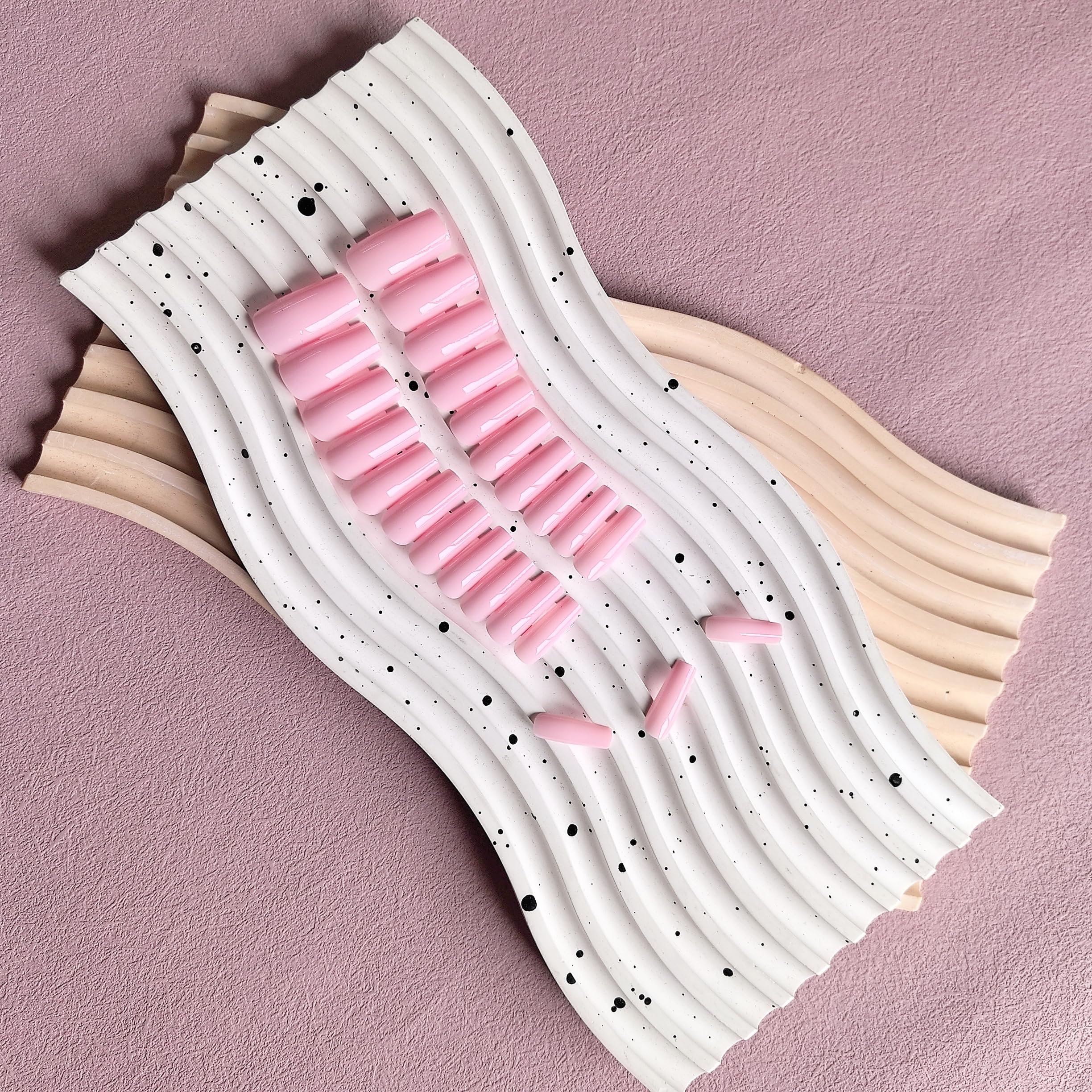 KQueenest Baby Pink Press on Nails Long Square, Light Pink False Nails Long Medium Coffin - Image 4